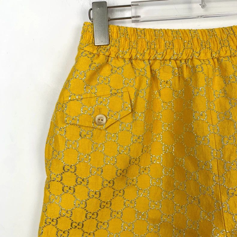 Gucci Gucci Yellow logo gold silk full-printed wool elastic short Size US 38 / EU 54 - 3 Thumbnail