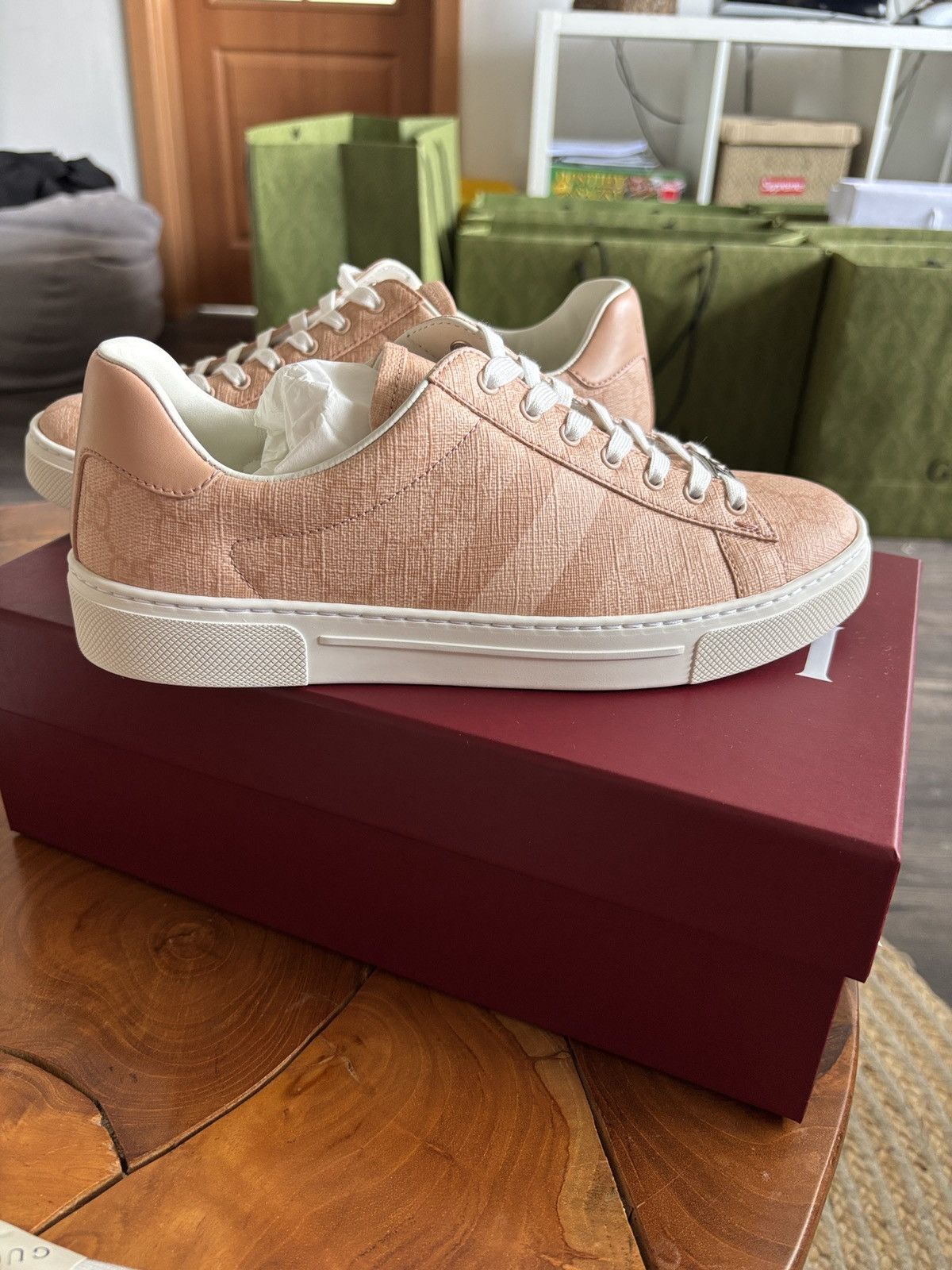 Gucci Cappuccino Fabric And Suede Sneakers | Grailed