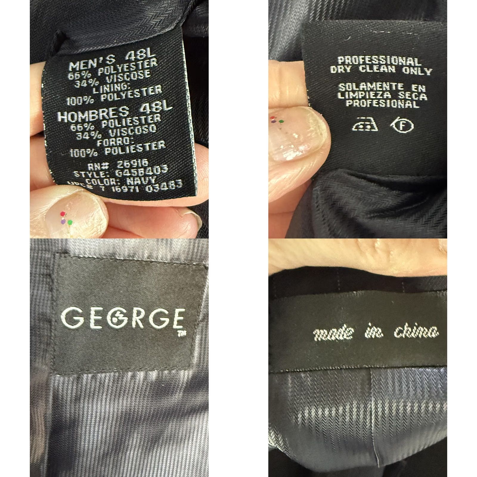 George George Suit 2 Piece Jacket Pants Mens 48L 44x32 Blue Pinstripe Polyester Viscose Size 48R - 9 Thumbnail