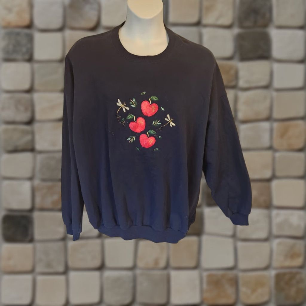Endless VINTAGE Endless Designs Apples Embroidered Blue Sweatshirt 3X Plus Women Sweatshirt Size XXL / US 16-18 / IT 52-54 - 1 Thumbnail