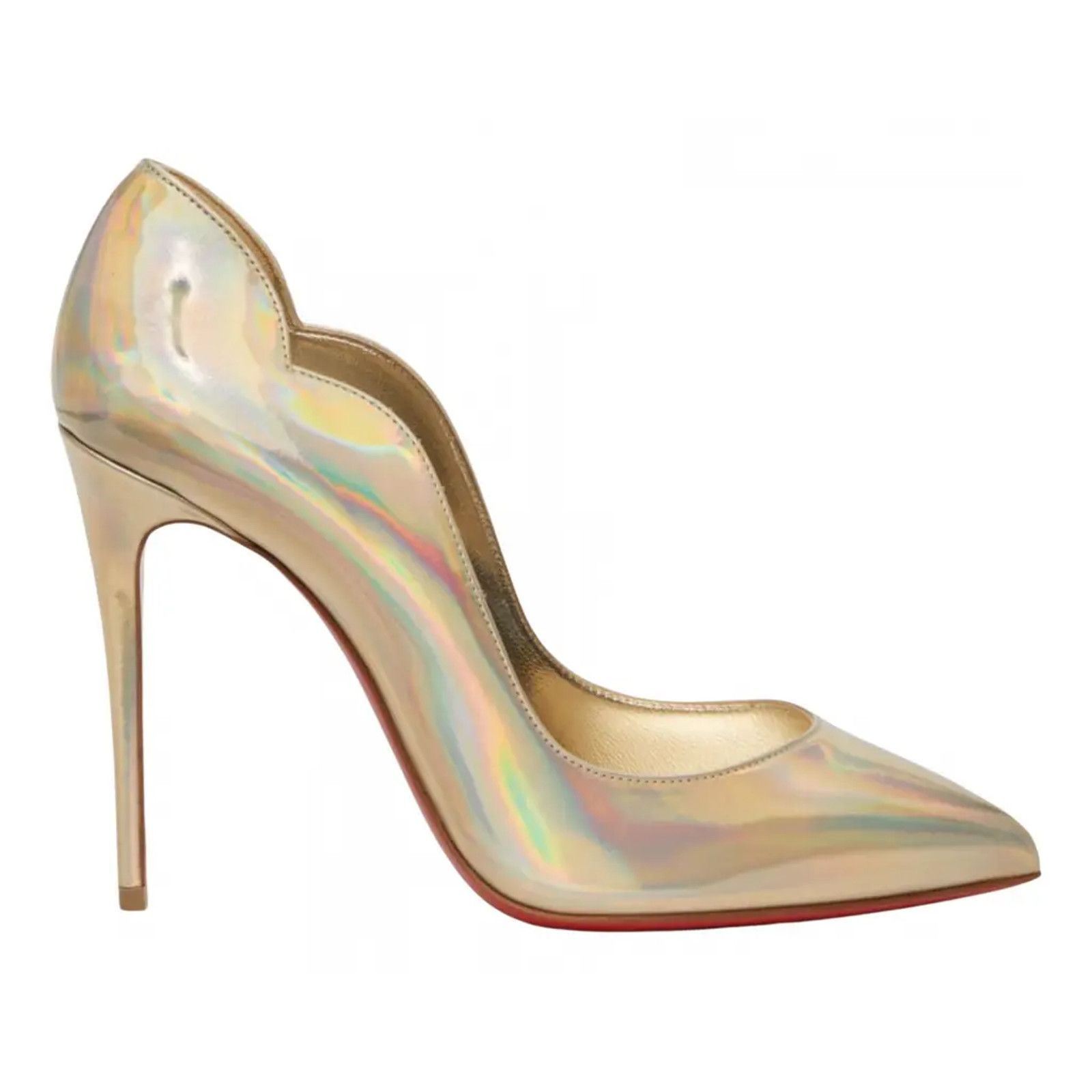 Christian Louboutin Hot Chick 100 Patent Psychic Gold Platine AB Heel Pump 39 Size US 9 / IT 39 - 1 Thumbnail