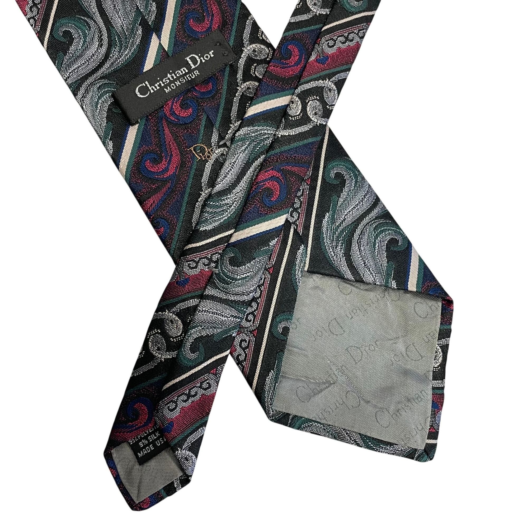 Christian Dior Monsieur Vtg Christian Dior LOGO Woven Silk BAROQUE Necktie Size ONE SIZE - 3 Thumbnail