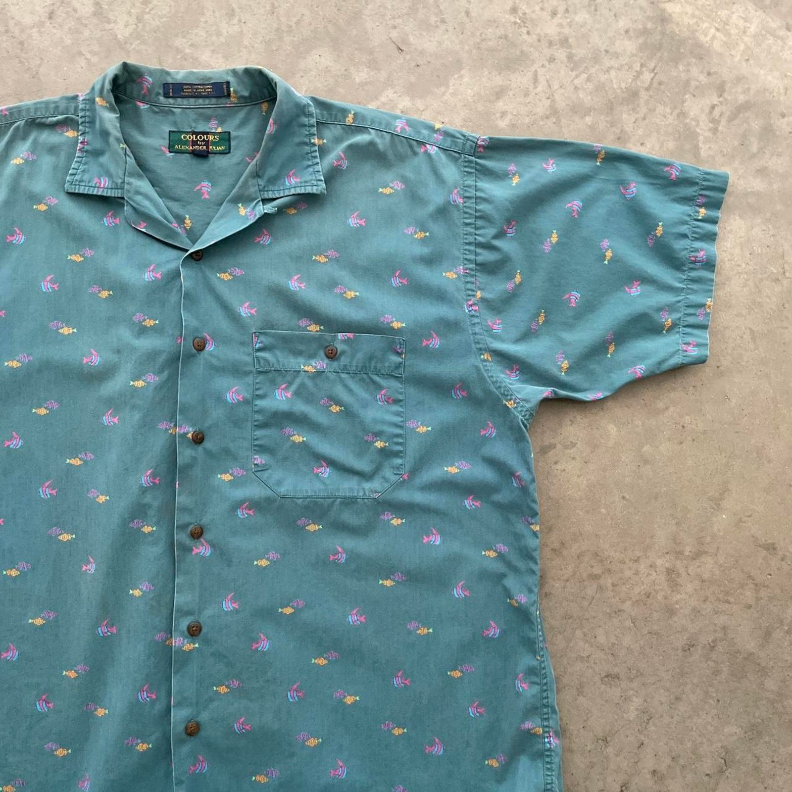 Vintage Vintage Colours Teal Fishes Button Up Shirt Size US L / EU 52-54 / 3 - 3 Thumbnail