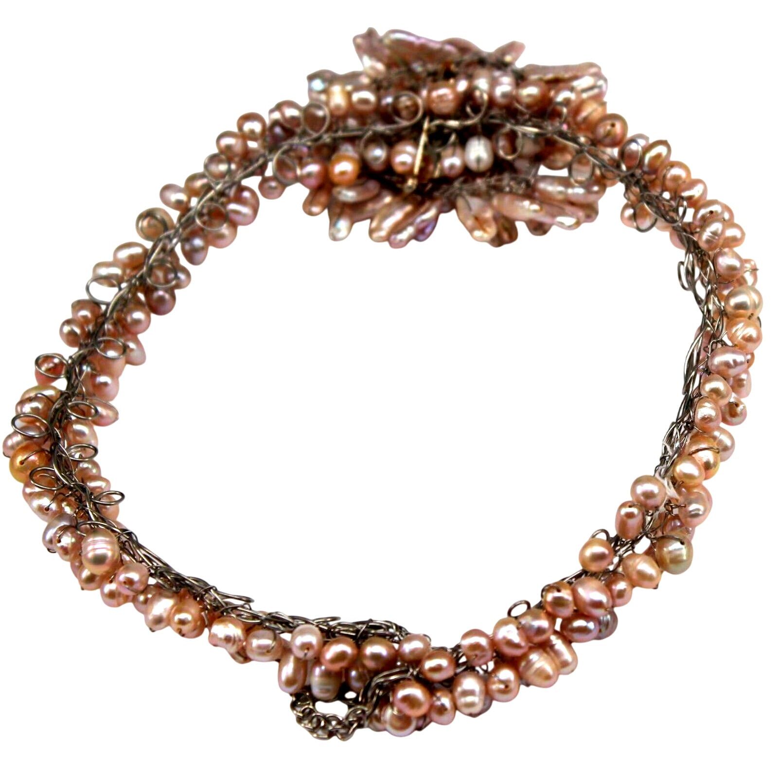 Other Big Light Pink Fresh Water Pearl Necklace Silvertone 15" Size ONE SIZE - 5 Thumbnail