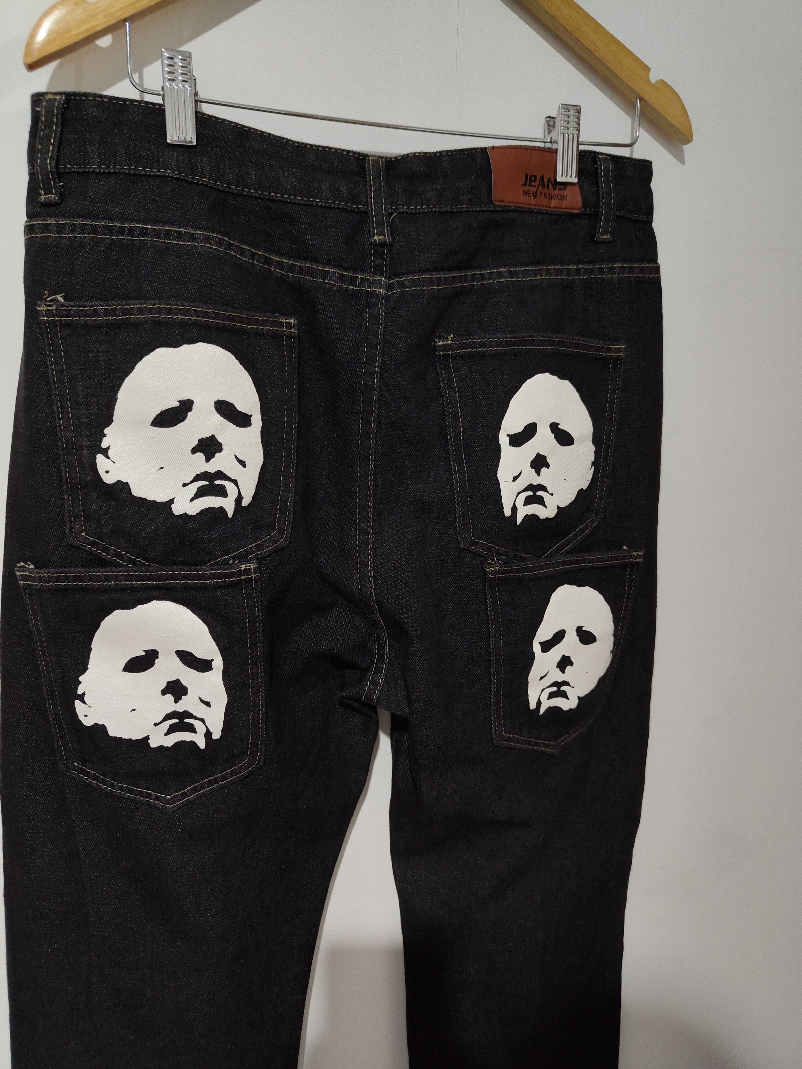 Graphic Black Jeans – Wings Faces Print – Grunge Y2K