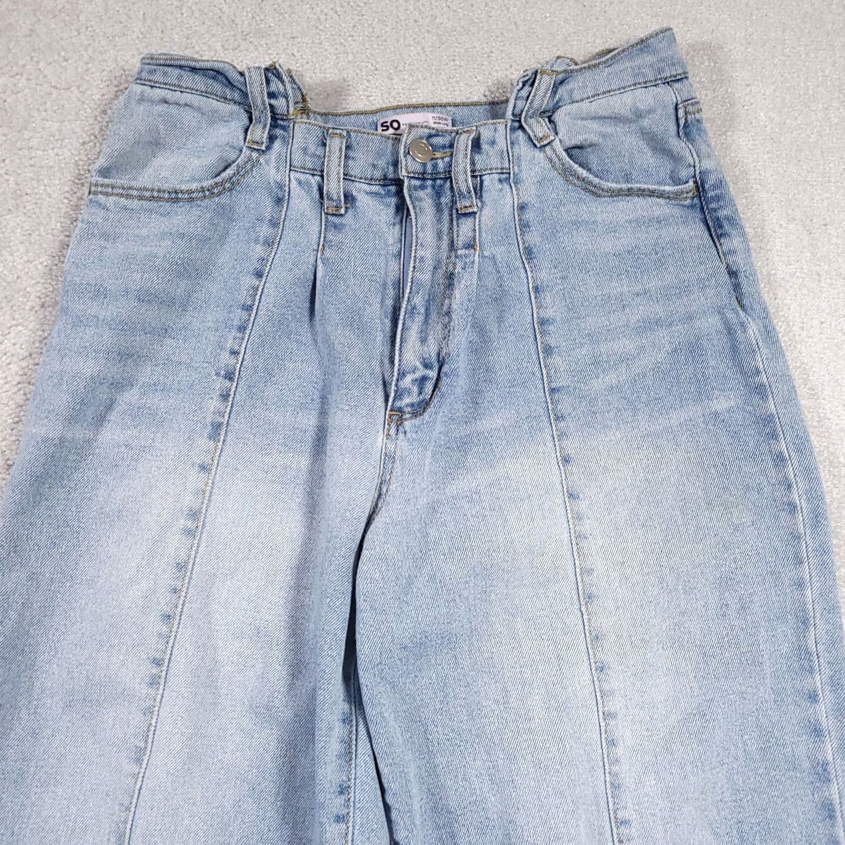 Vintage SO Pieced Angled Wide Leg Jeans High Rise Women's 11/30W Hippie Festival Grunge 90s Y2k Hippie Western Mom Cowgirl Distressed Blue Denim Jeans Women Size 32" / US 10 / IT 46 - 3 Thumbnail