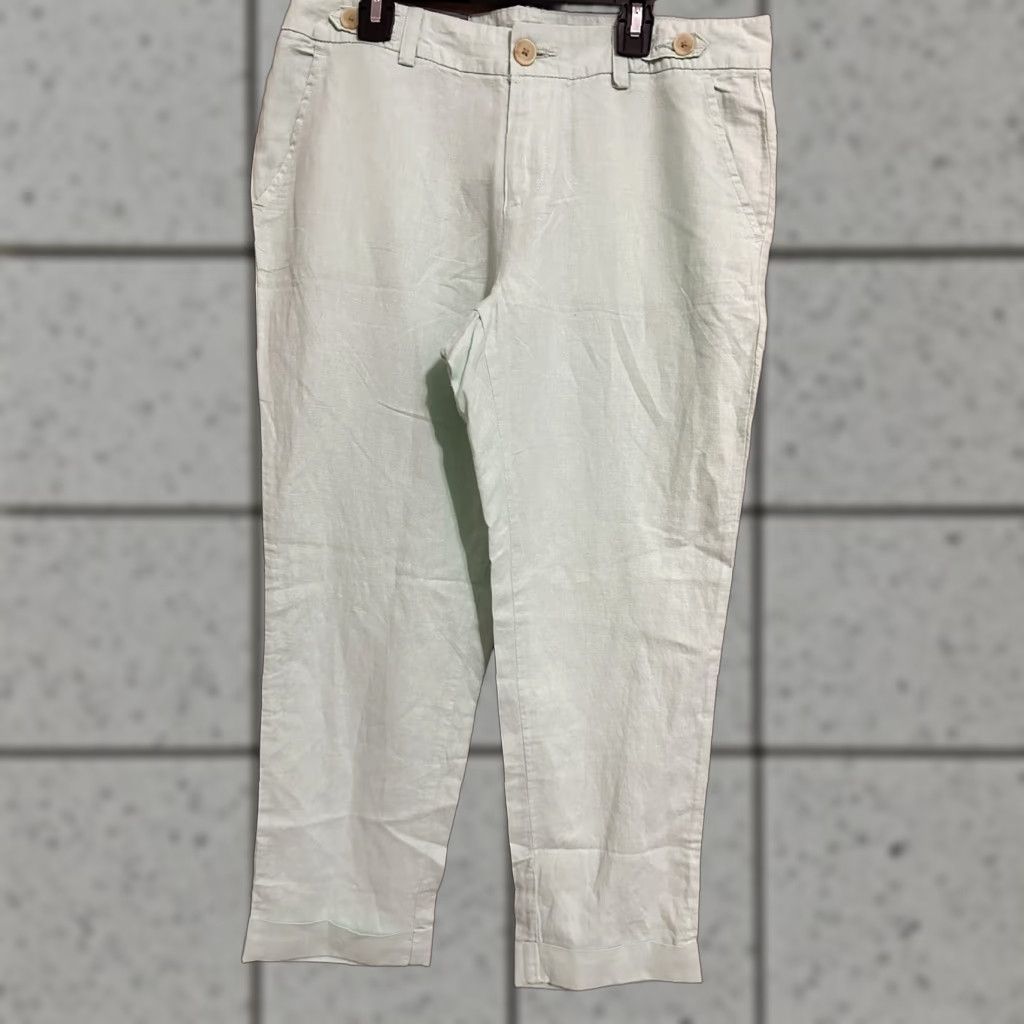 Banana Republic NWT Banana Republic Factory Store Women Green Linen Pants 6 Cropped Slim Boyfriend NWT Pants Womens Spring Green Linen 6 Size 28" / US 6 / IT 42 - 1 Thumbnail