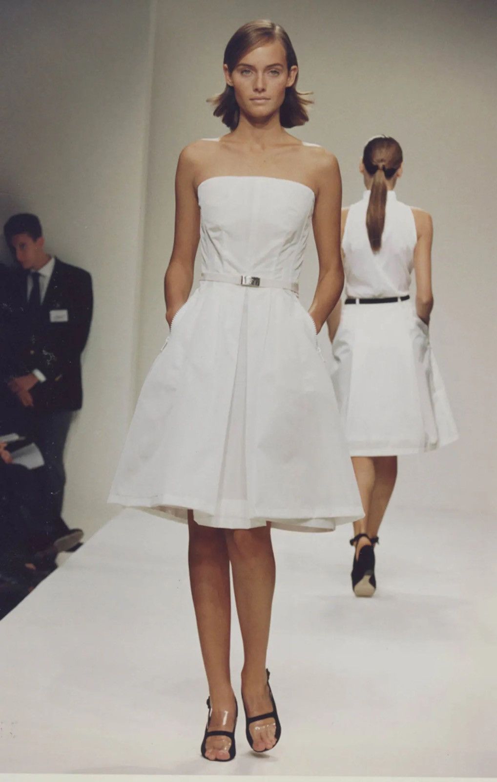 Prada Prada 1995 White Belted Dress Size L / US 10 / IT 46 - 4 Thumbnail