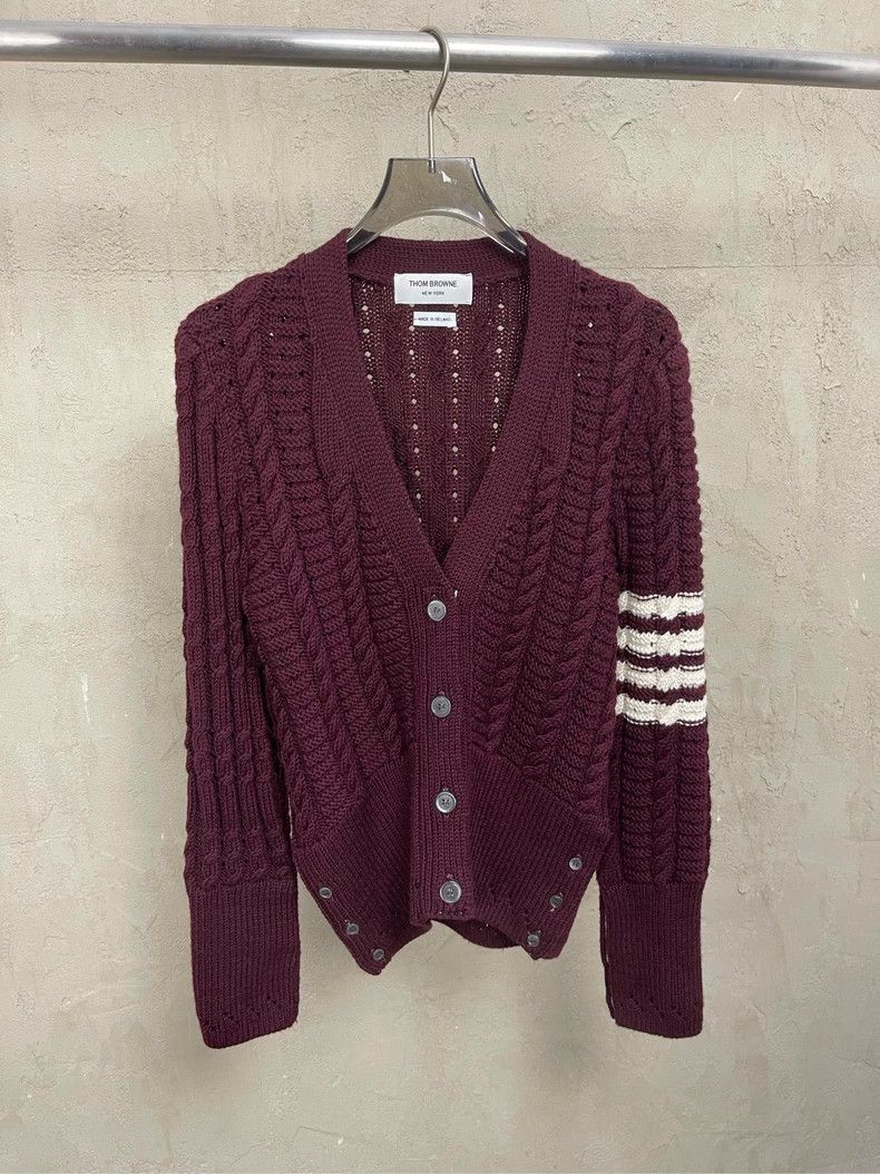 Thom Browne Thom Browne A wine red four-striped wool sweater Size S / US 4 / IT 40 - 1 Thumbnail