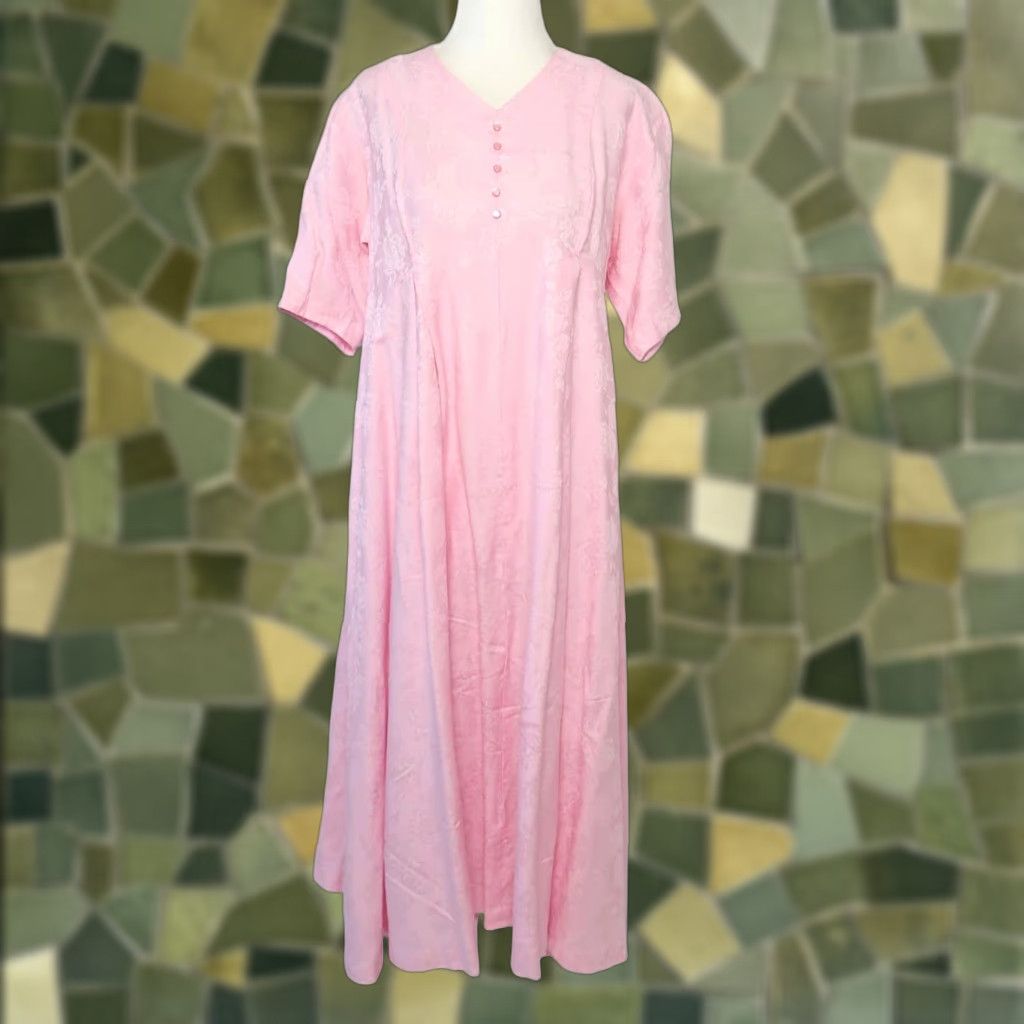 light pink 80s dress VINTAGE 80s light pink tonal floral print trapeze midi dress S Dress Party  Bohemian Womens