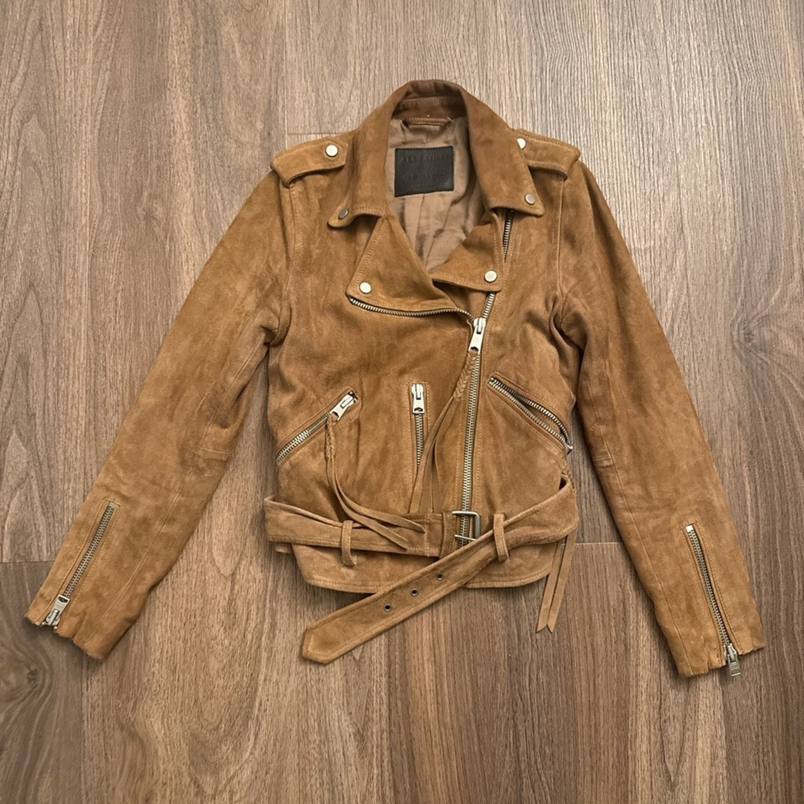 Allsaints All Saints Brown Suede Leather motorcycle Jacket size 2 Size XS / US 0-2 / IT 36-38 - 1 Thumbnail