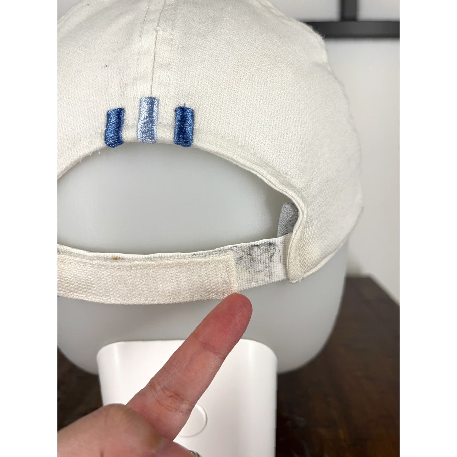Adidas VINTAGE Adidas Hat Cap Strap Back Adult One Size White Blue Cotton Climalite Size ONE SIZE - 7 Thumbnail