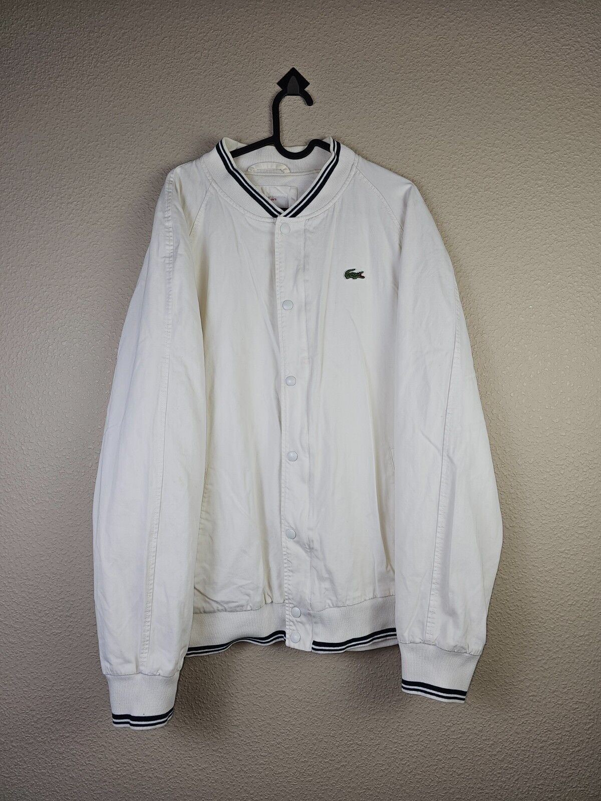 Lacoste Vintage 90s Lacoste Bomber Jacket Made in Italy XL White Size US XL / EU 56 / 4 - 1 Thumbnail