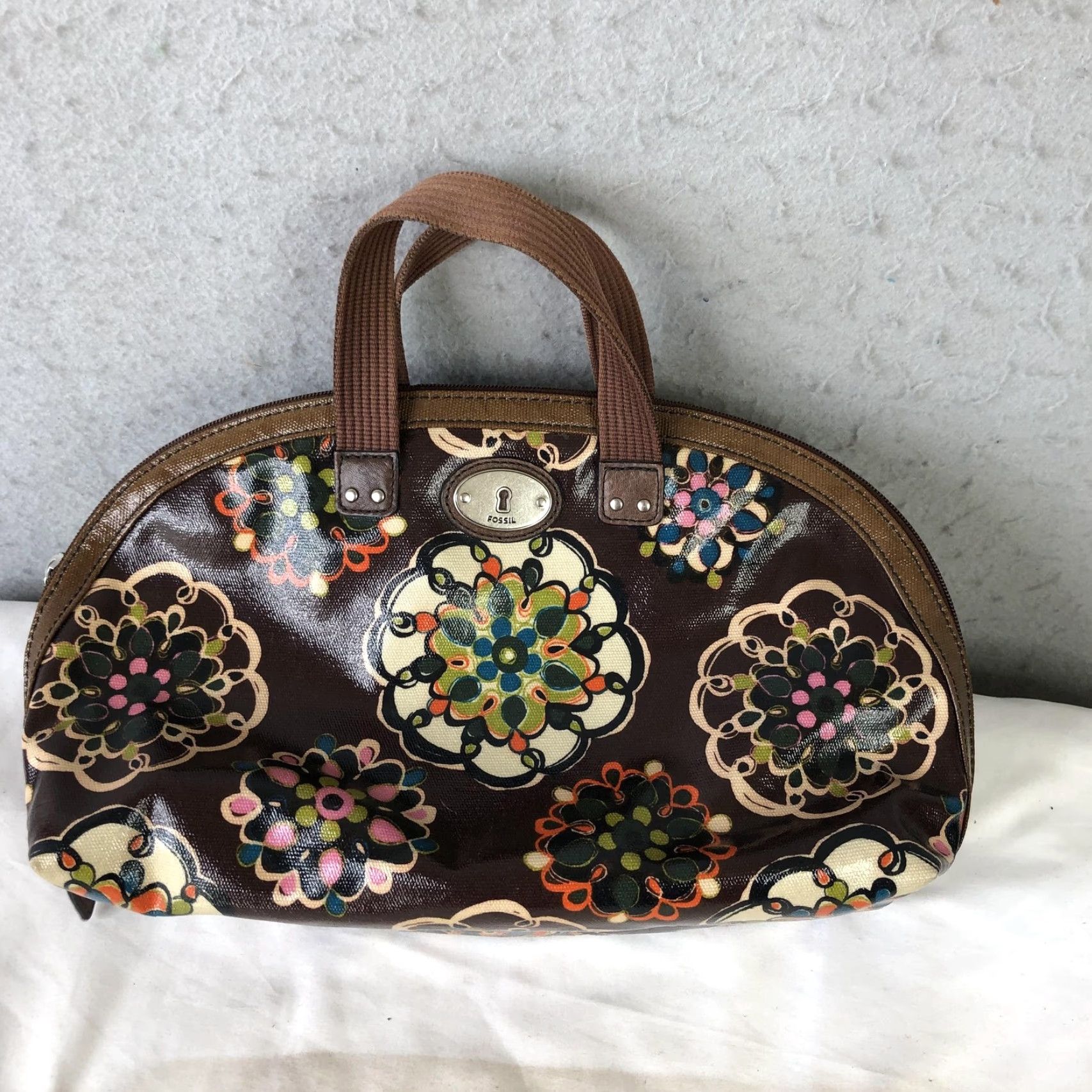 Fossil Fossil Key Per Satchel Handbag Womens Brown Floral PVC Top Handle Bag Medium Casual Travel Size M / US 6-8 / IT 42-44 - 2 Thumbnail