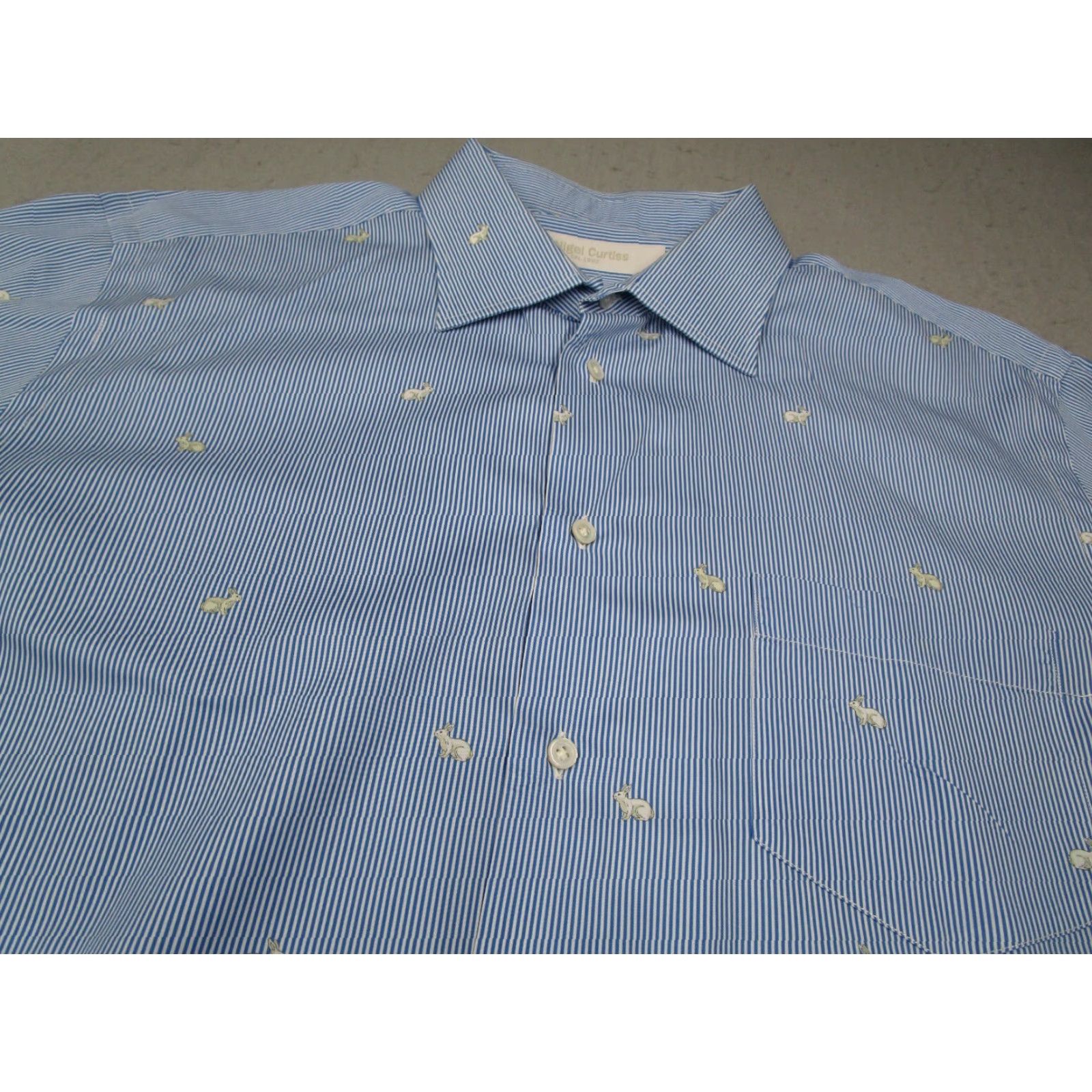 Vintage NIGEL CURTISS Shirt Mens XL Blue Stripe Button Up AOP Rabbit Long Sleeve Dress Shirt Size US XL / EU 56 / 4 - 2 Thumbnail