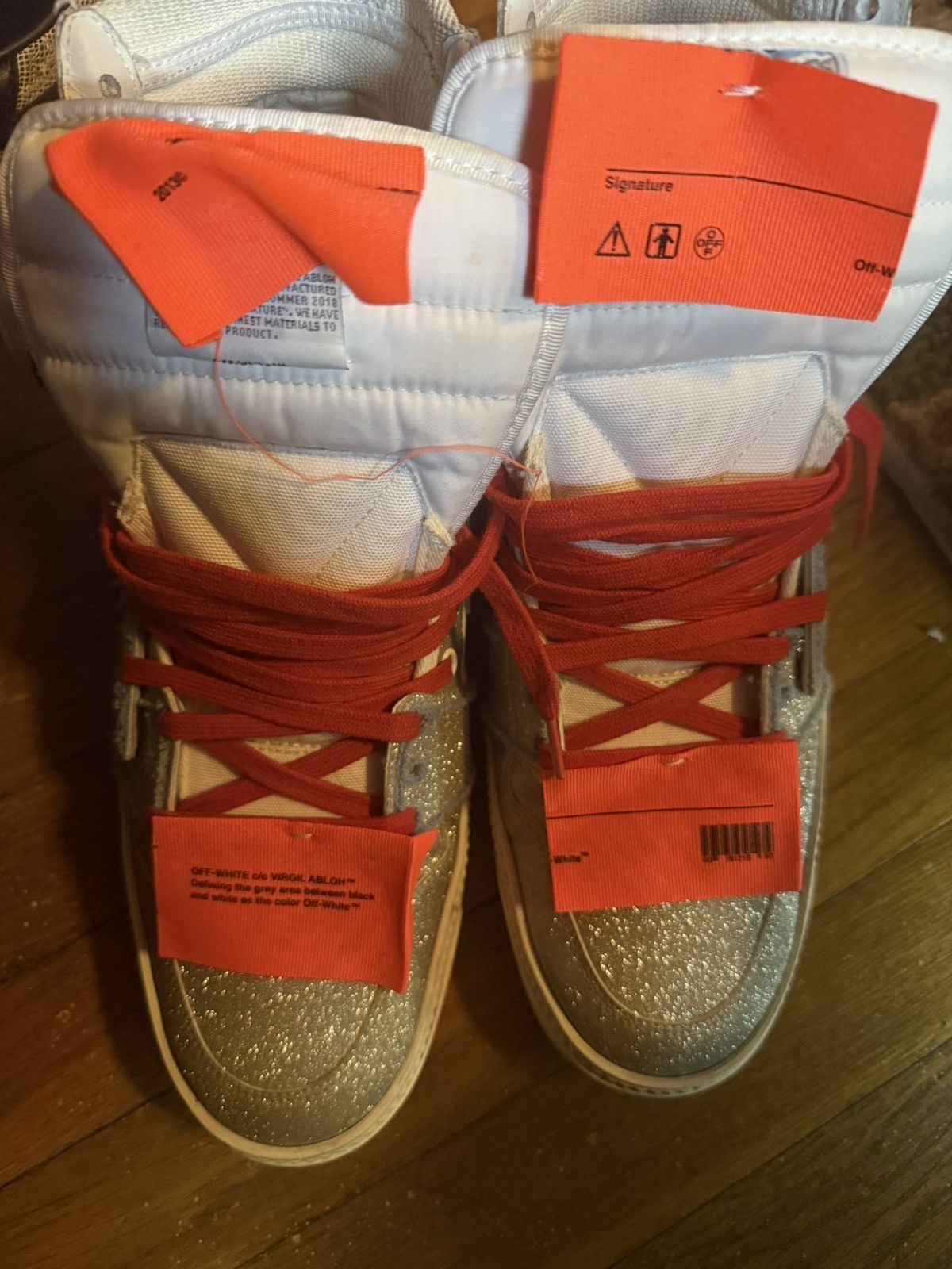 Off-White Off white hi top glitter sneakers Size US 12 / EU 45 - 19 Thumbnail
