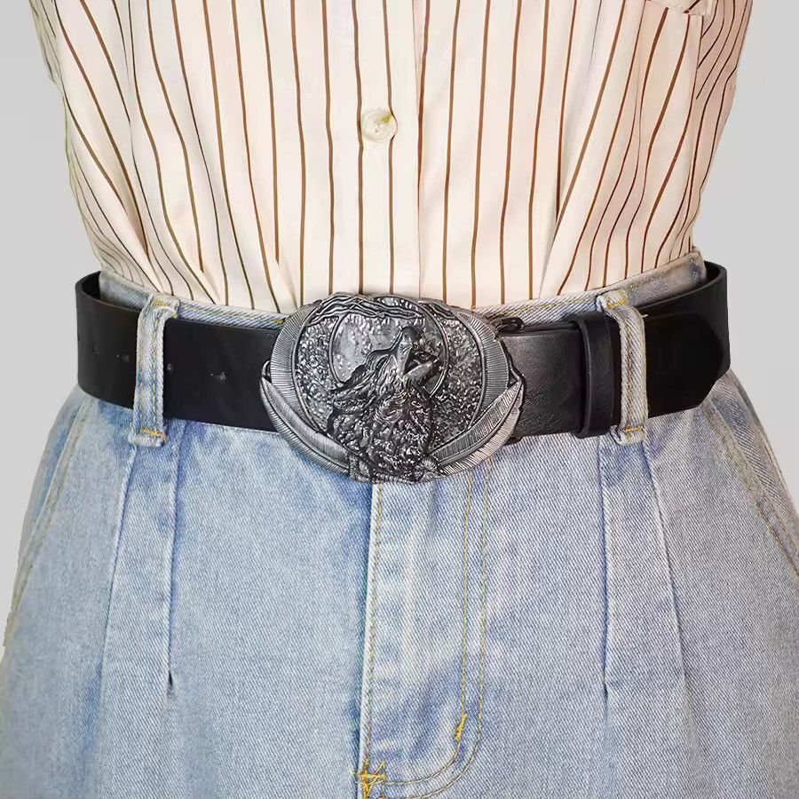 Japanese Brand Black pU leather Belt with Wolf Buckle Size ONE SIZE - 5 Thumbnail