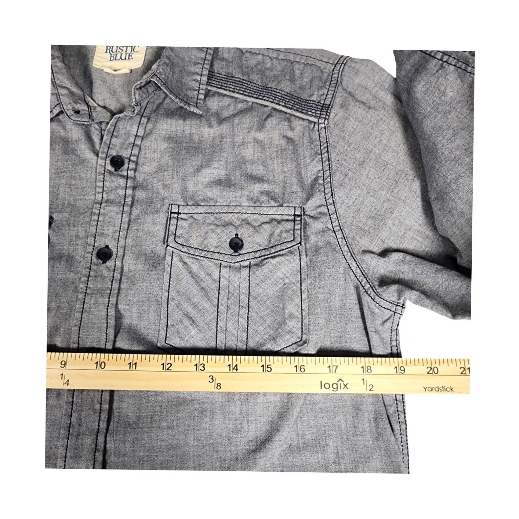 Vintage Rustic Blue Mens Gray Chambray Button Down Shirt Long Sleeve Pockets Medium M Size US M / EU 48-50 / 2 - 5 Thumbnail