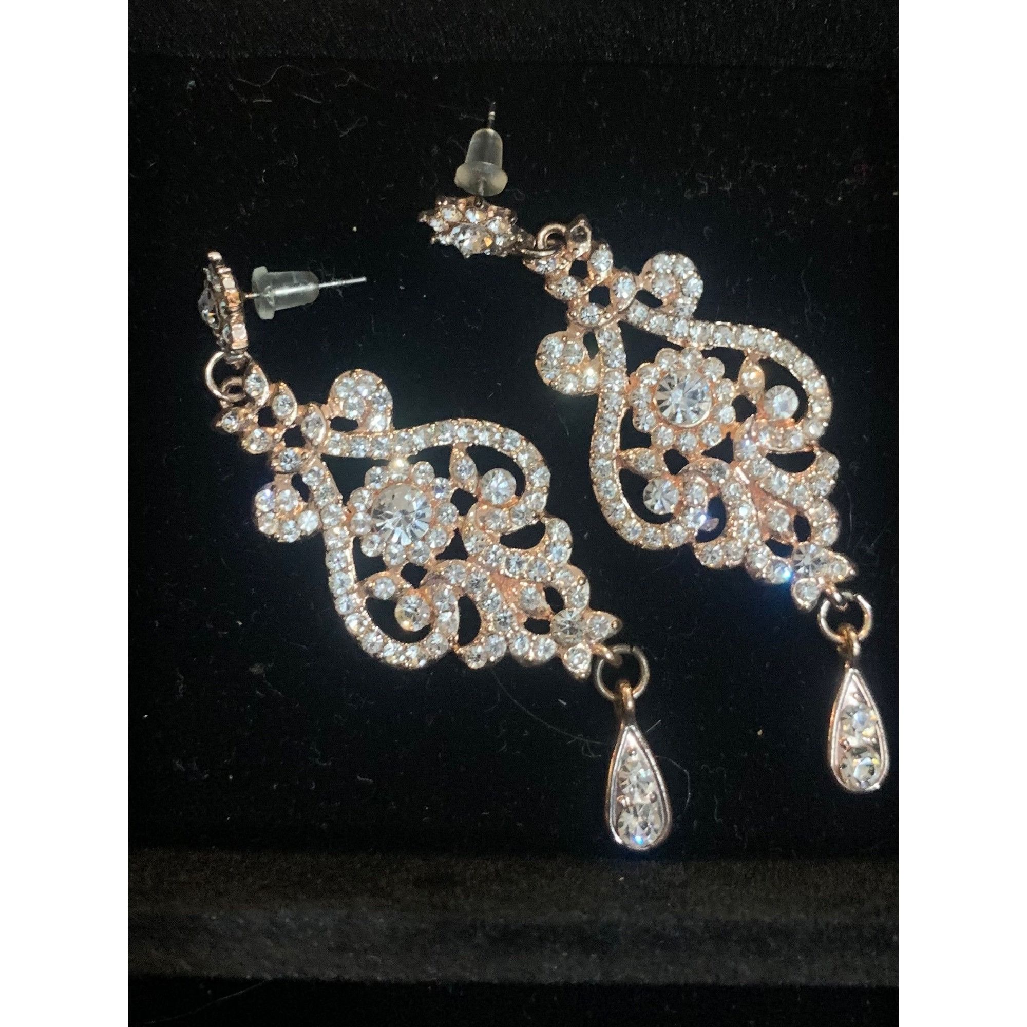 Other Gold-Tone Crystal Filigree Dangle Earrings With Teardrop Acc Size ONE SIZE - 2 Thumbnail