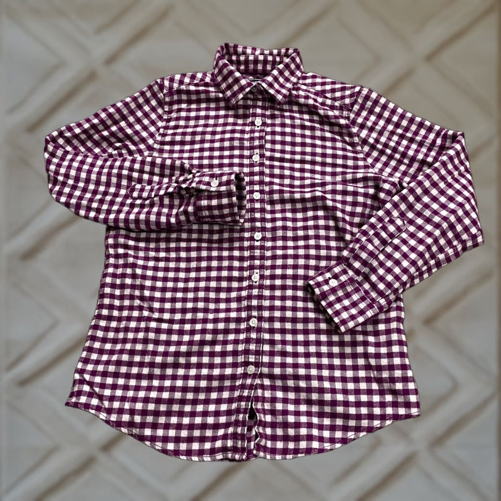 Lands' End Lands' End Button-Down Shirt Womens 2 Petite Purple Plaid Long Sleeve Casual Top Adult Petite Regular Fit 100% Cotton Womens Size XS / US 0-2 / IT 36-38 - 1 Thumbnail