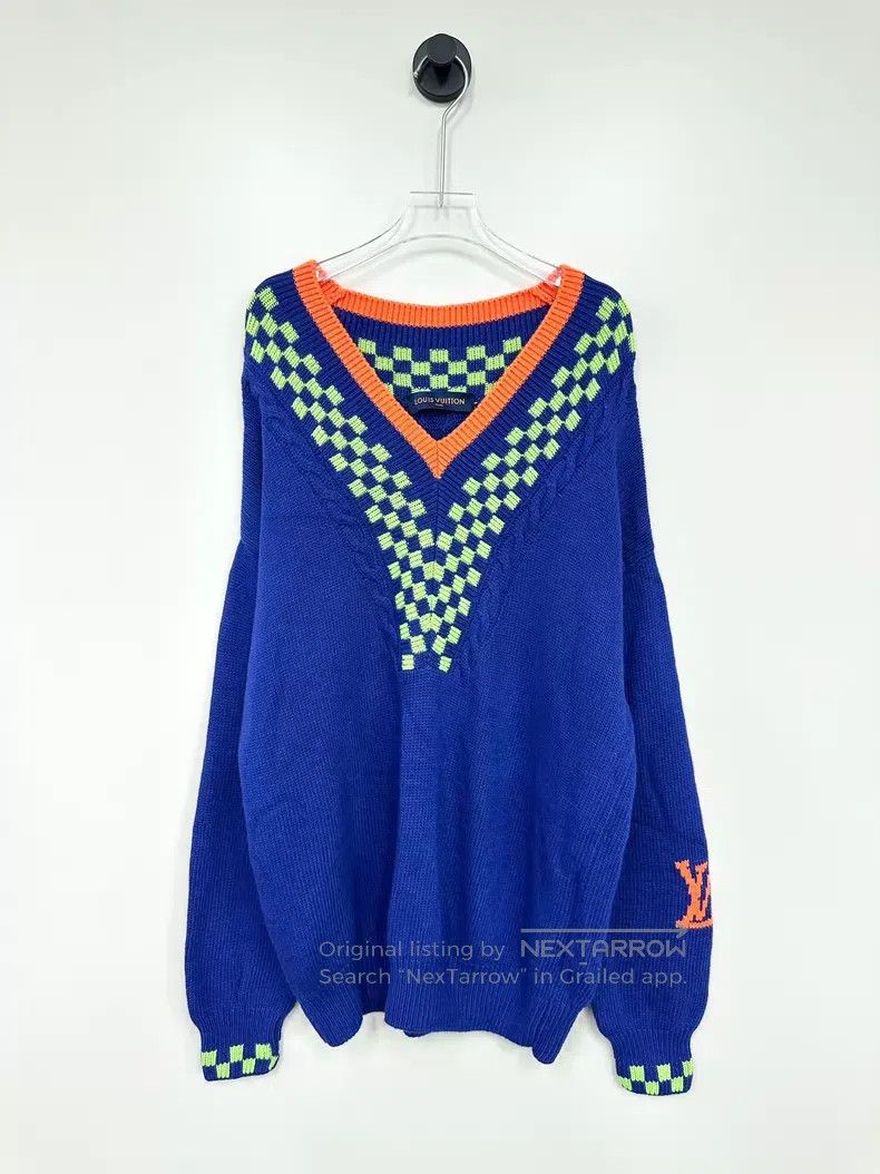 Louis Vuitton Louis Vuitton Blue V-neck checkerboard knit sweater Size US L / EU 52-54 / 3 - 1 Thumbnail
