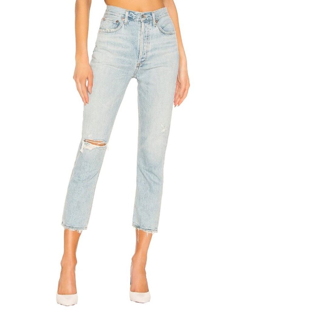Agolde AGOLDE Riley Straight Distressed Fading Blue Jeans Size 24 Size 24" / US 00 / IT 34 - 1 Thumbnail