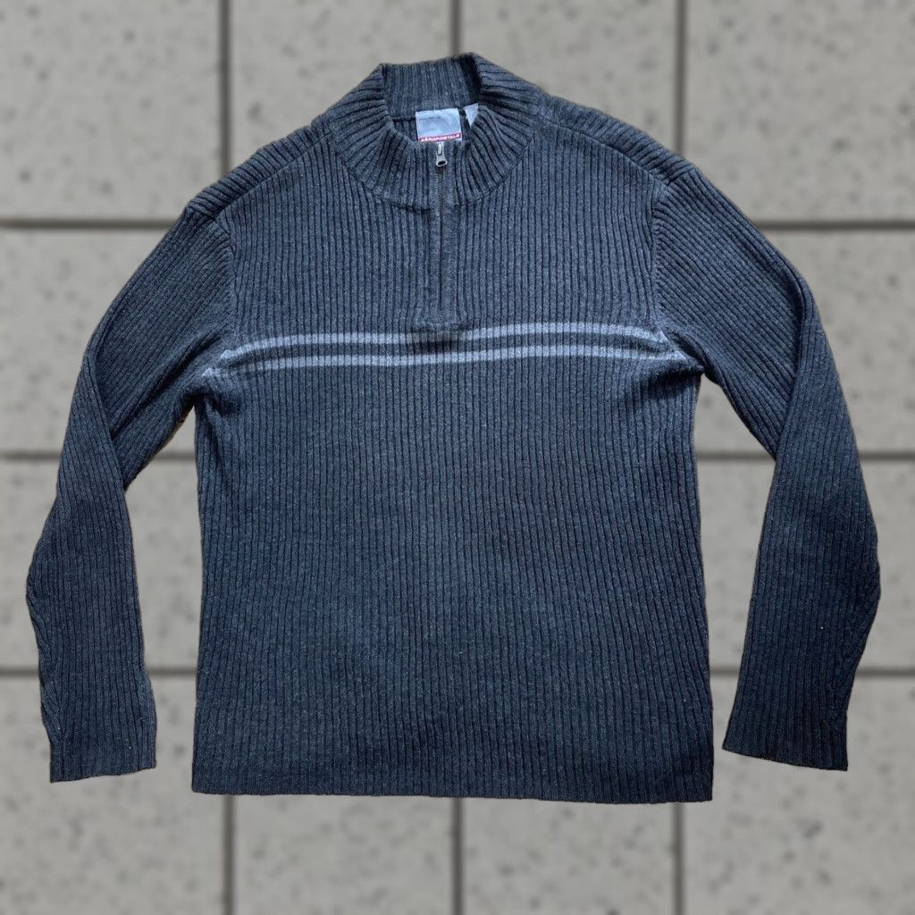 Aeropostale AEROPOSTALE 1/4 Zip Sweater Men M Gray Ribbed 90s Y2K Skater Slim Fit Ramie Knit Pullover Zip Mock Neck Center Stripe Mens Size US M / EU 48-50 / 2 - 1 Thumbnail