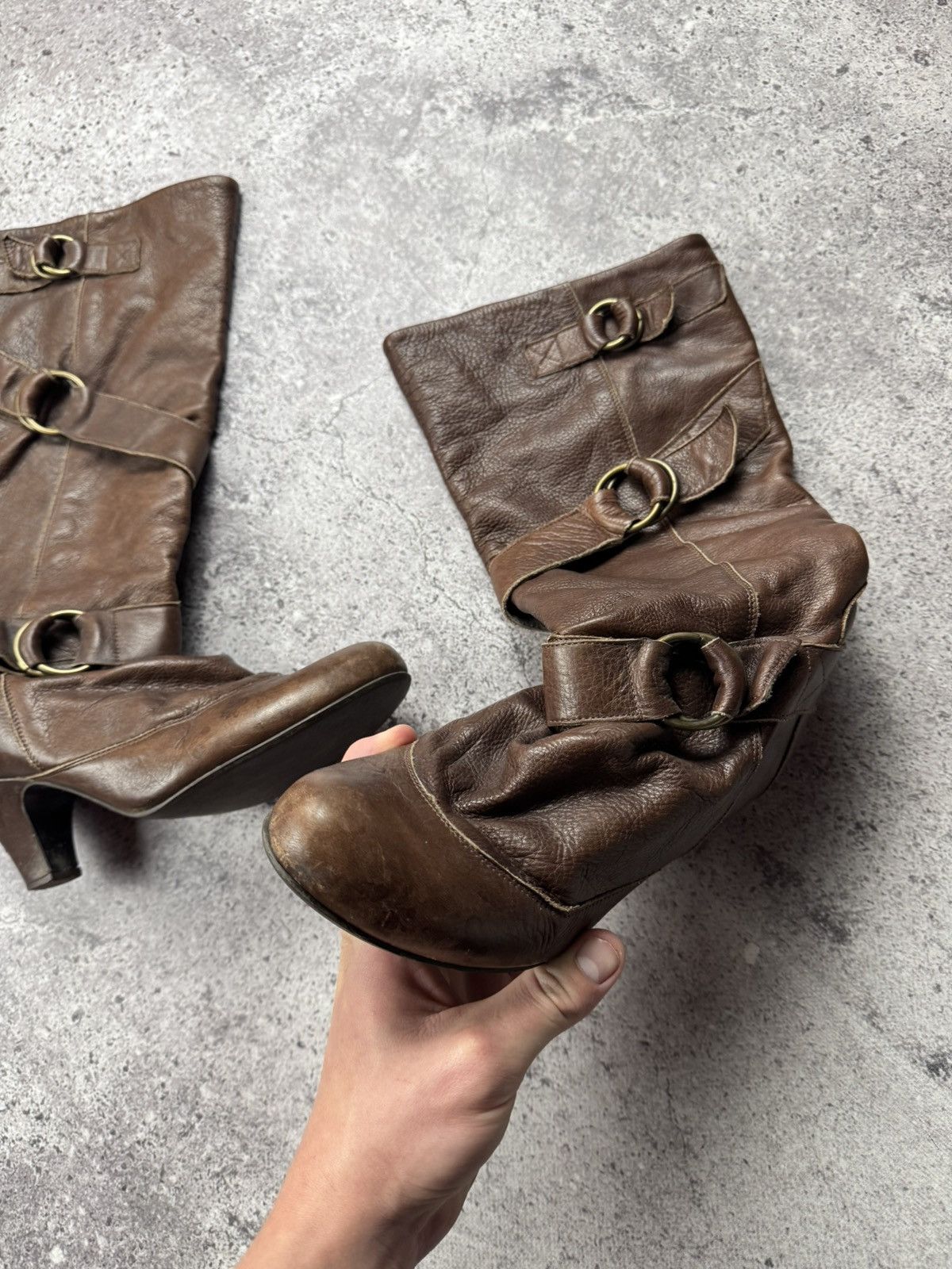 If Six Was Nine Vintage Italian AS98 Heel Leather Biker Boots In Brown Size US 7 / IT 37 - 10 Thumbnail