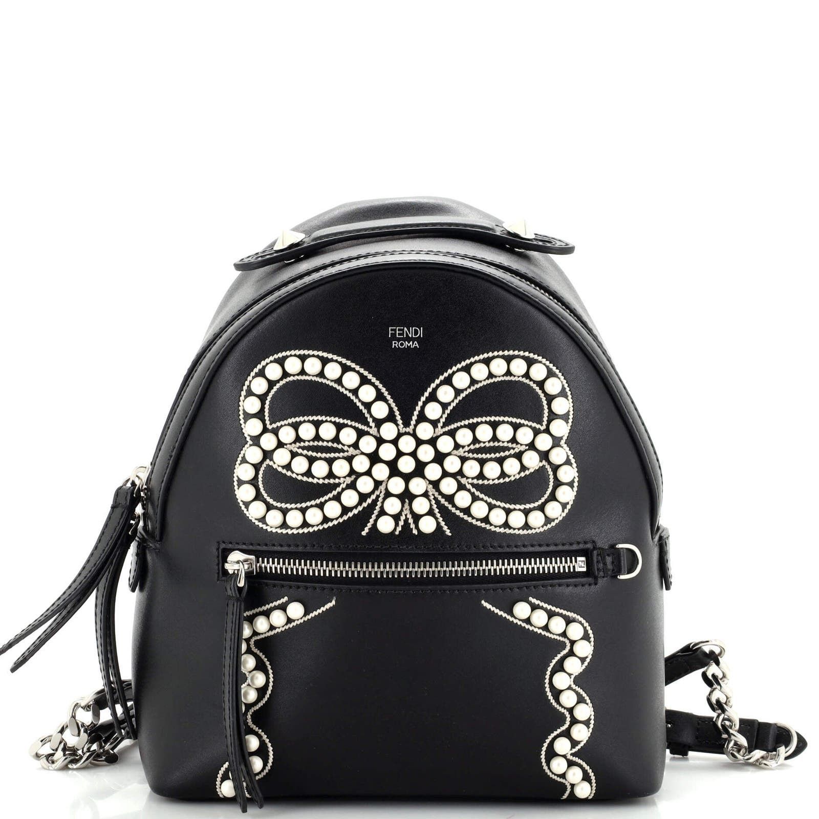image of Fendi By The Way Flowerland Backpack Embellished Leather Mini in Black, Women's