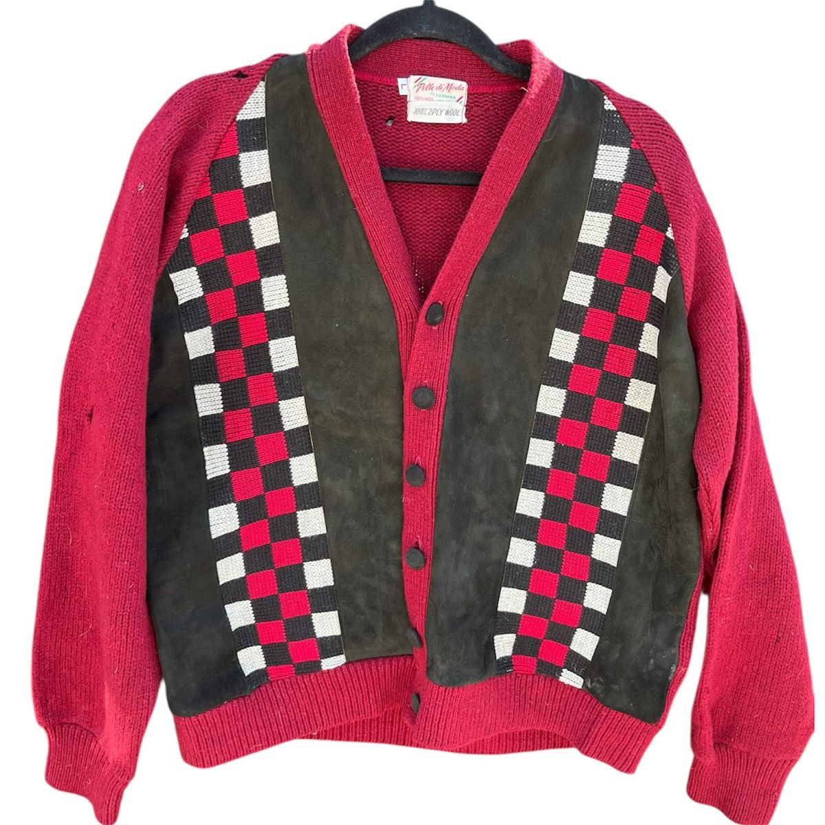 Vintage 1960’s Palle di Moda Vintage Wool Suede Checkered Cardigan Size US L / EU 52-54 / 3 - 5 Thumbnail