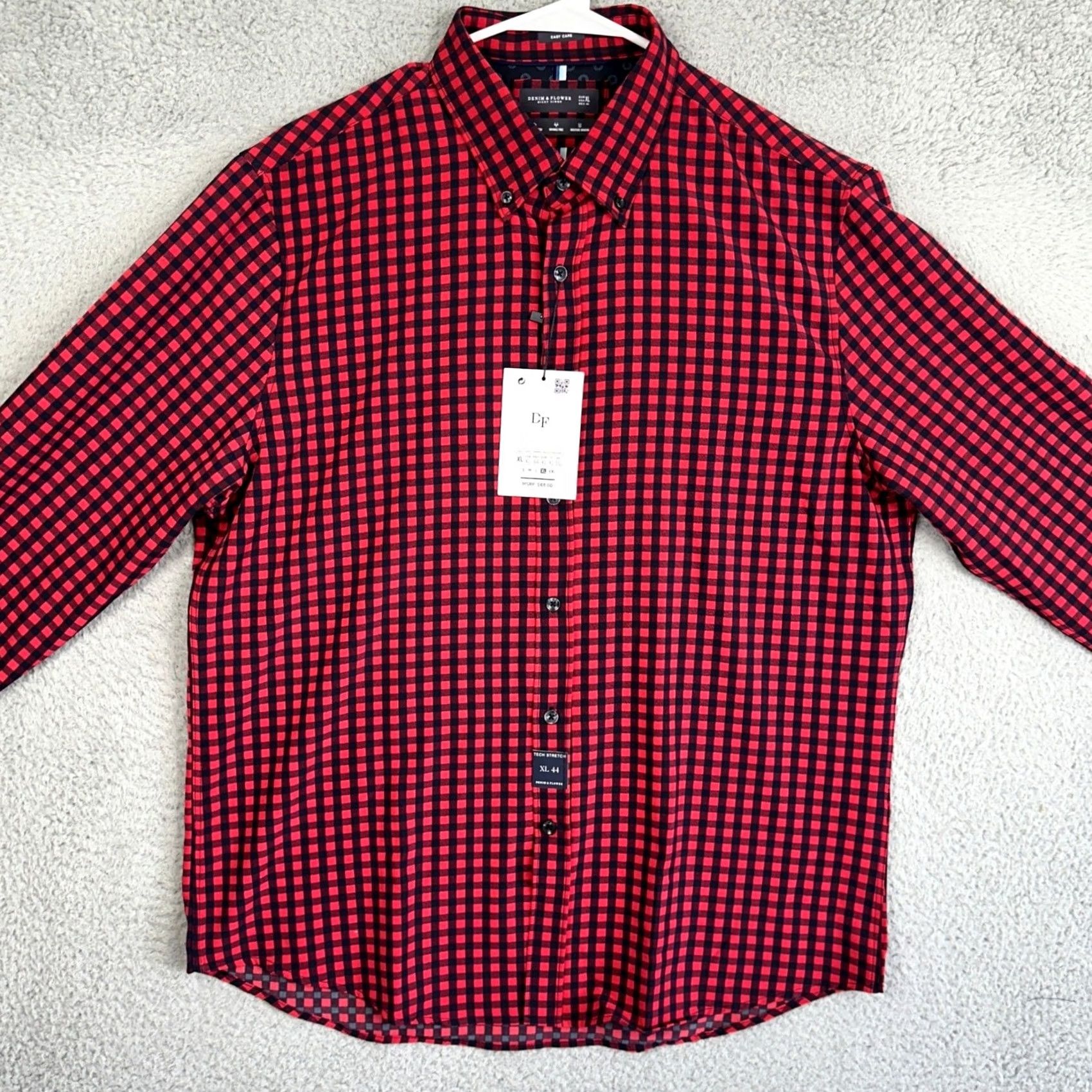 Denime Denim & Flower Ricky Singh Button-Down Shirt Mens XL Red Black Gingham Check 8 Way Stretch Wrinkle-Free Moisture Wicking Button-Up Size US XL / EU 56 / 4 - 3 Thumbnail
