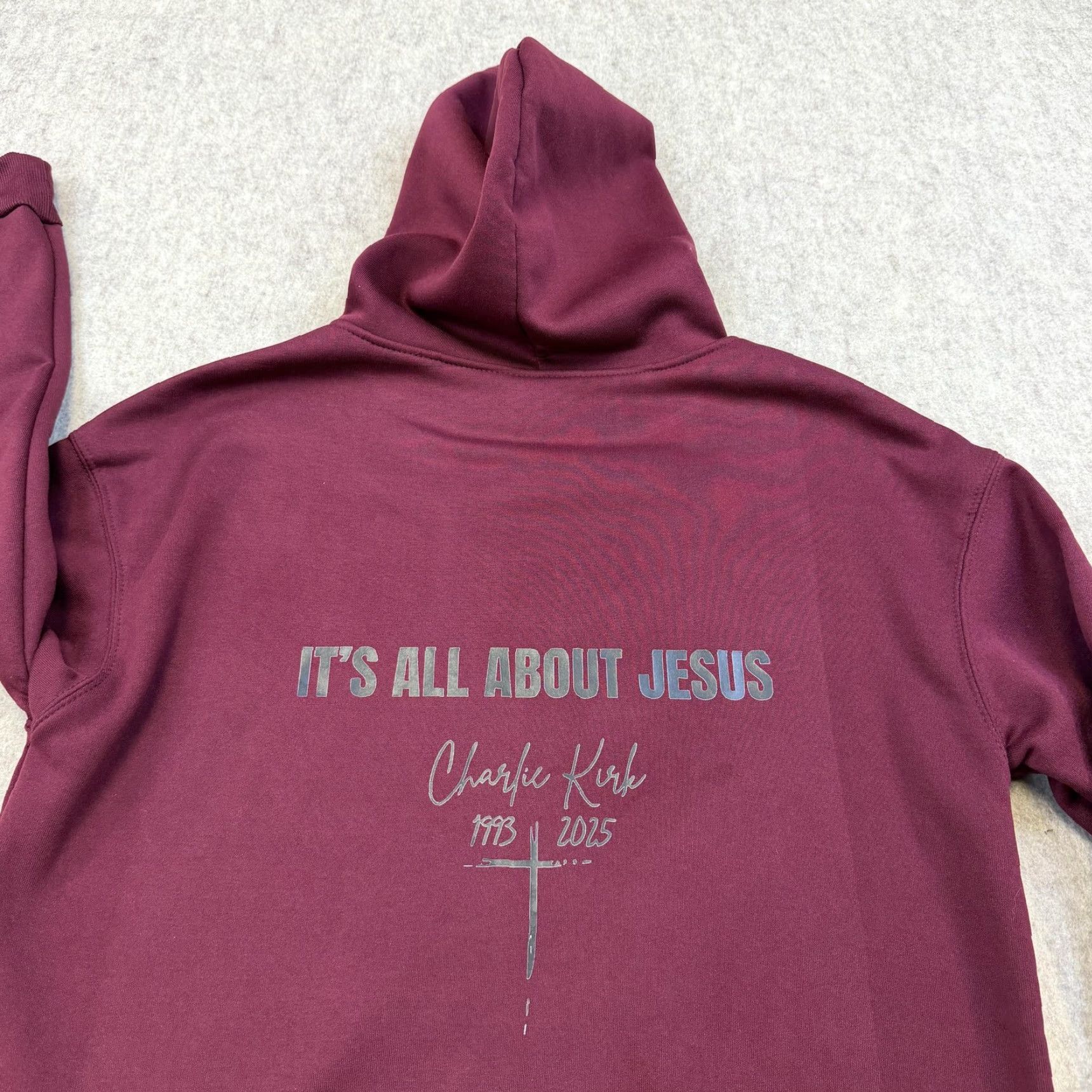 Vintage Charlie Kirk Eagle Hoodie Mens L Maroon Its All About Jesus Christian Shirt Hoodie Graphic Print Pullover Size US L / EU 52-54 / 3 - 7 Thumbnail
