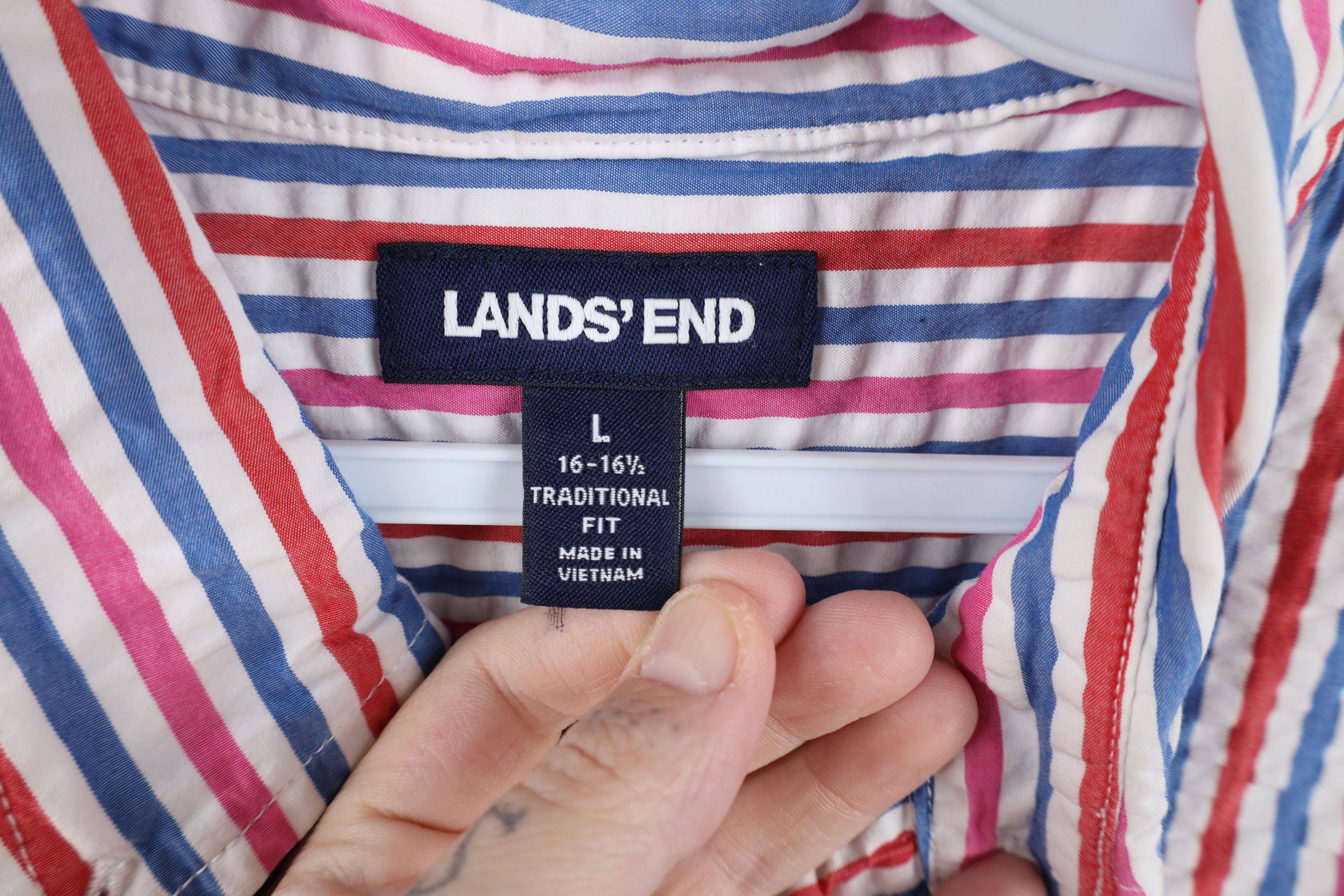 Lands' End Vintage Lands End Seer Sucker Short Sleeve Button Down Shirt Size US L / EU 52-54 / 3 - 7 Thumbnail