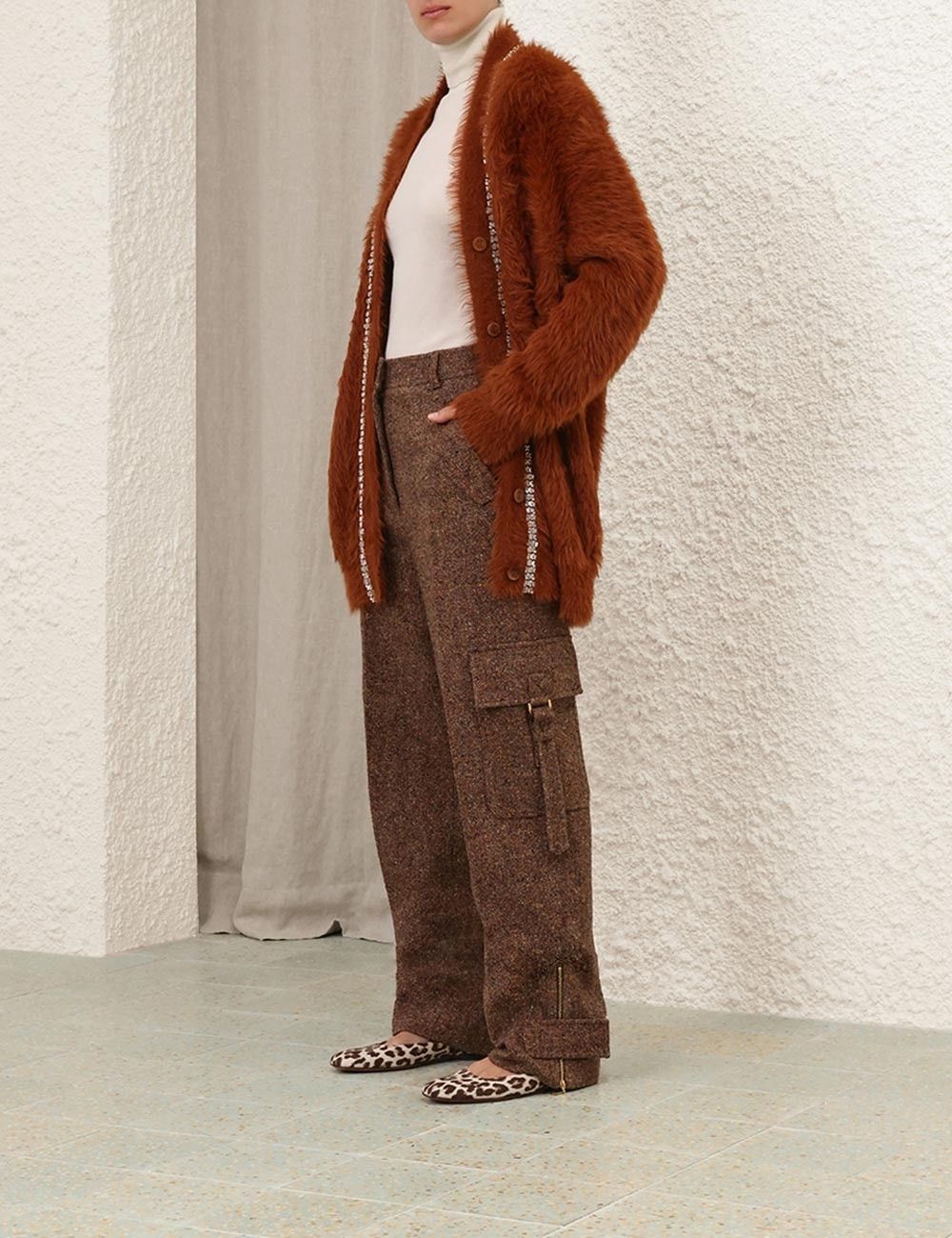 Zimmermann oc11z0725 Illustration Fluffy Cardigan in Brown Size L / US 10 / IT 46 - 3 Thumbnail