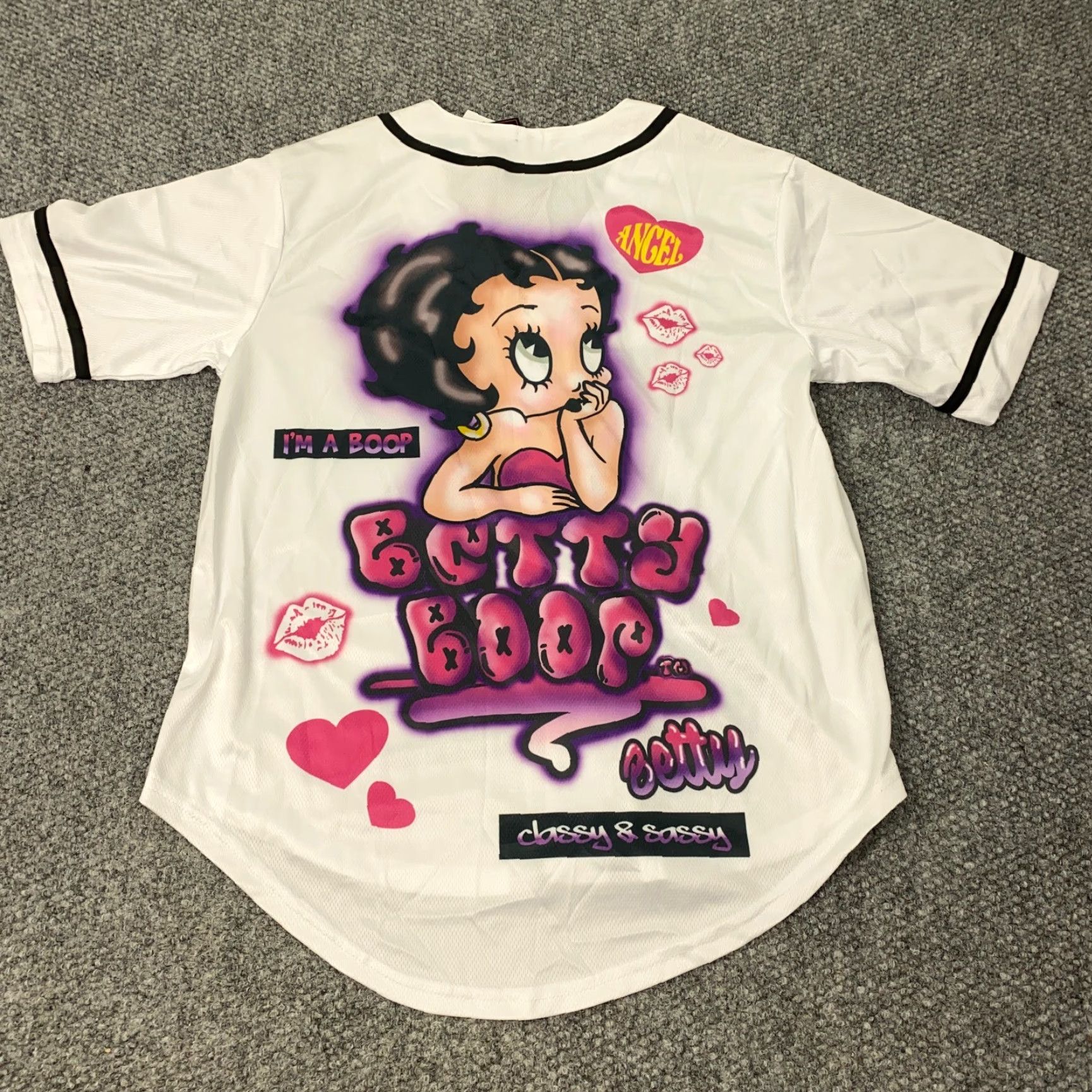 Vintage Betty Boop Baseball Jersey Mens Small White Button Up Art Graffiti NWT Size US S / EU 44-46 / 1 - 7 Thumbnail