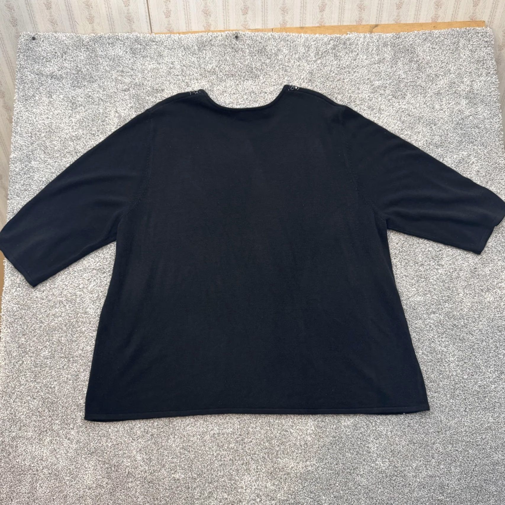 Vintage VINTAGE Maggie Barnes Sweater 4X 30/32 Plus Sequins Beaded Necktie Glam Raglan Sleeve 3/4 Black Womens Pullover Knit Acrylic Holiday Retro 90s Glam Size XXL / US 16-18 / IT 52-54 - 8 Thumbnail