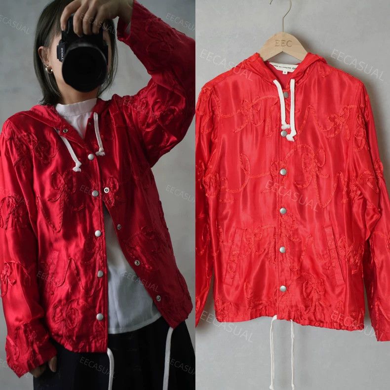 Comme des Garcons Comme Des Garcons Red Satin Ribbon Bow Hooded Jacket Size S / US 4 / IT 40 - 1 Thumbnail