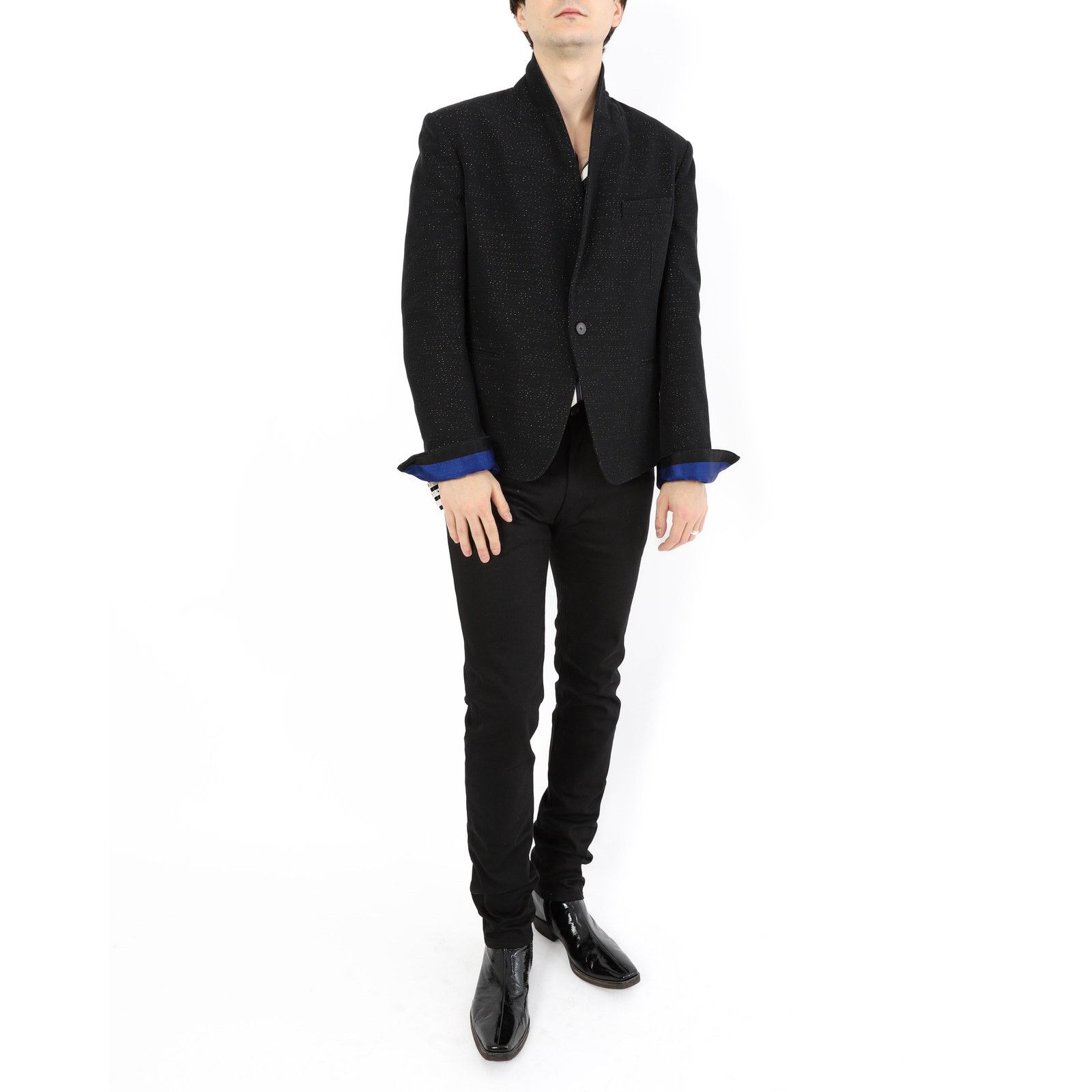 Haider Ackermann SS17 Shawl Collar Blazer in Black Metallic Wool Size 50R - 7 Thumbnail