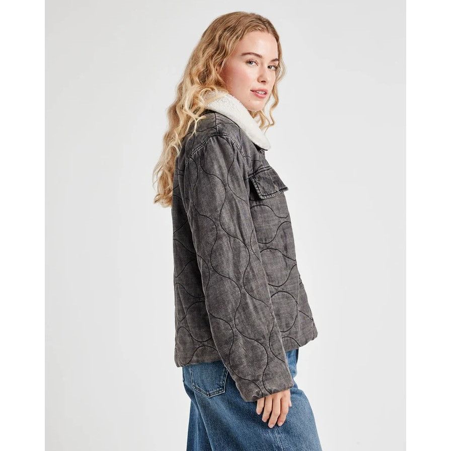 Splendid Splendid Women Charcoal Wash Quilted Boxy Jacket Size XL Size XL / US 12-14 / IT 48-50 - 3 Thumbnail