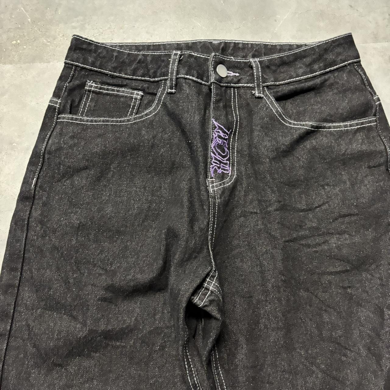 Japanese Brand × Vintage Crazy Vintage Y2K/2000s Black Grunge Embroidered Design Skater Streetwear Denim Jeans! Size US 29 - 5 Thumbnail