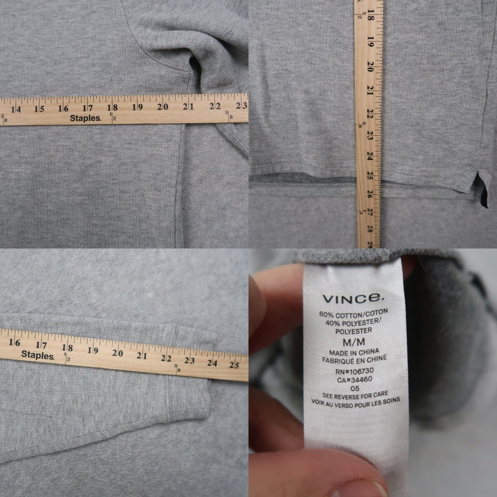 Vince Vince Long Sleeve T-Shirt Size M Gray Crew Neck Shirt Mens Regular Knit Cotton Blend Size US M / EU 48-50 / 2 - 8 Thumbnail
