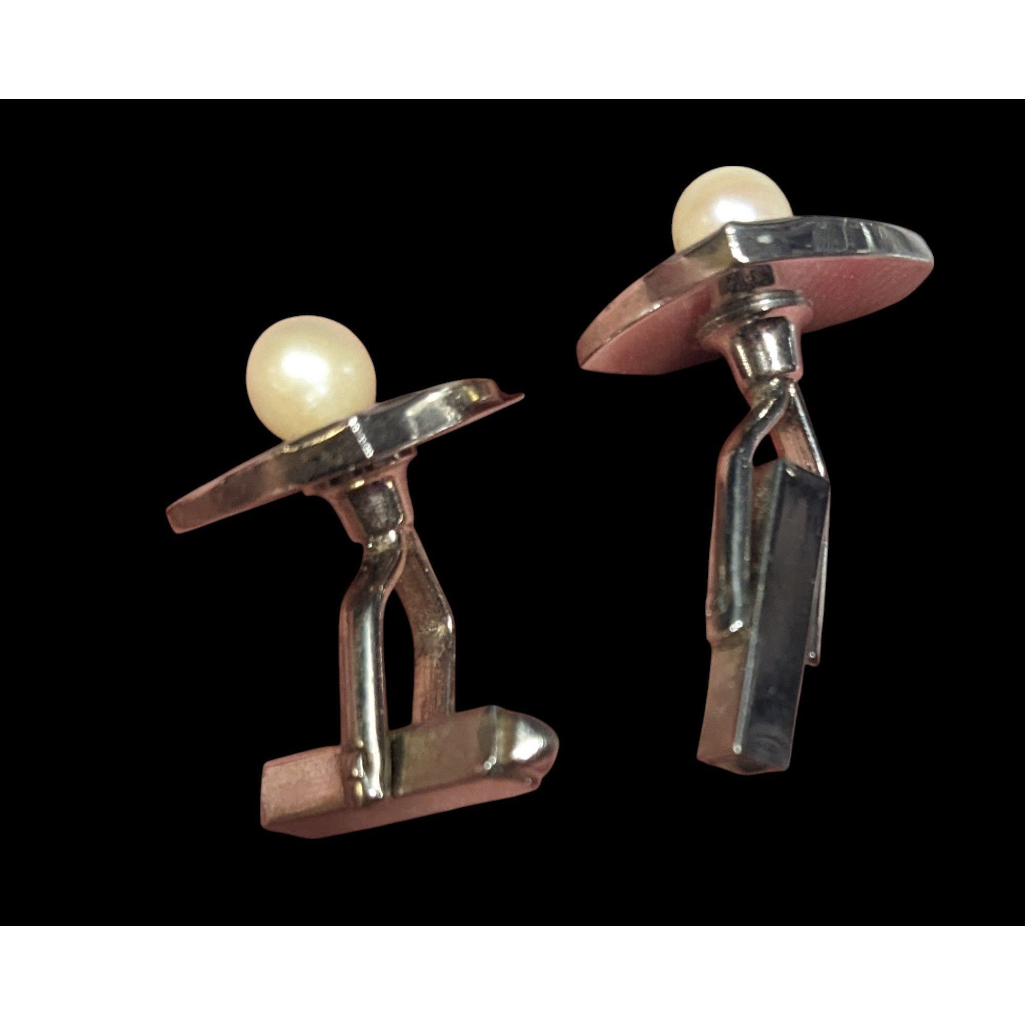 Other Vintage Engraved Square Silver Tone Cufflinks With Faux Pear Size ONE SIZE - 7 Thumbnail
