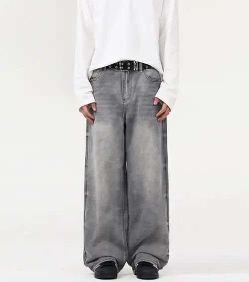 Japanese Brand × Jean Grey washed distressed loose straight baggy jeans Size US 32 / EU 48 - 1 Thumbnail