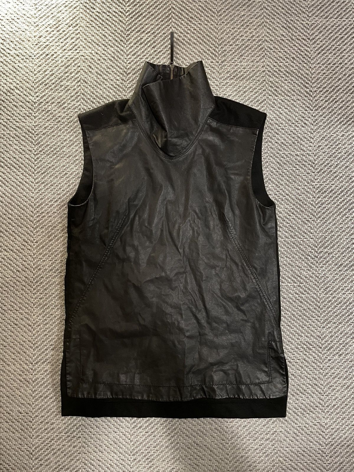 image of Helmut Lang Mock Nk Shell Frabic Tilt Leather Sleeveless Top in Black, Women's (Size Small)