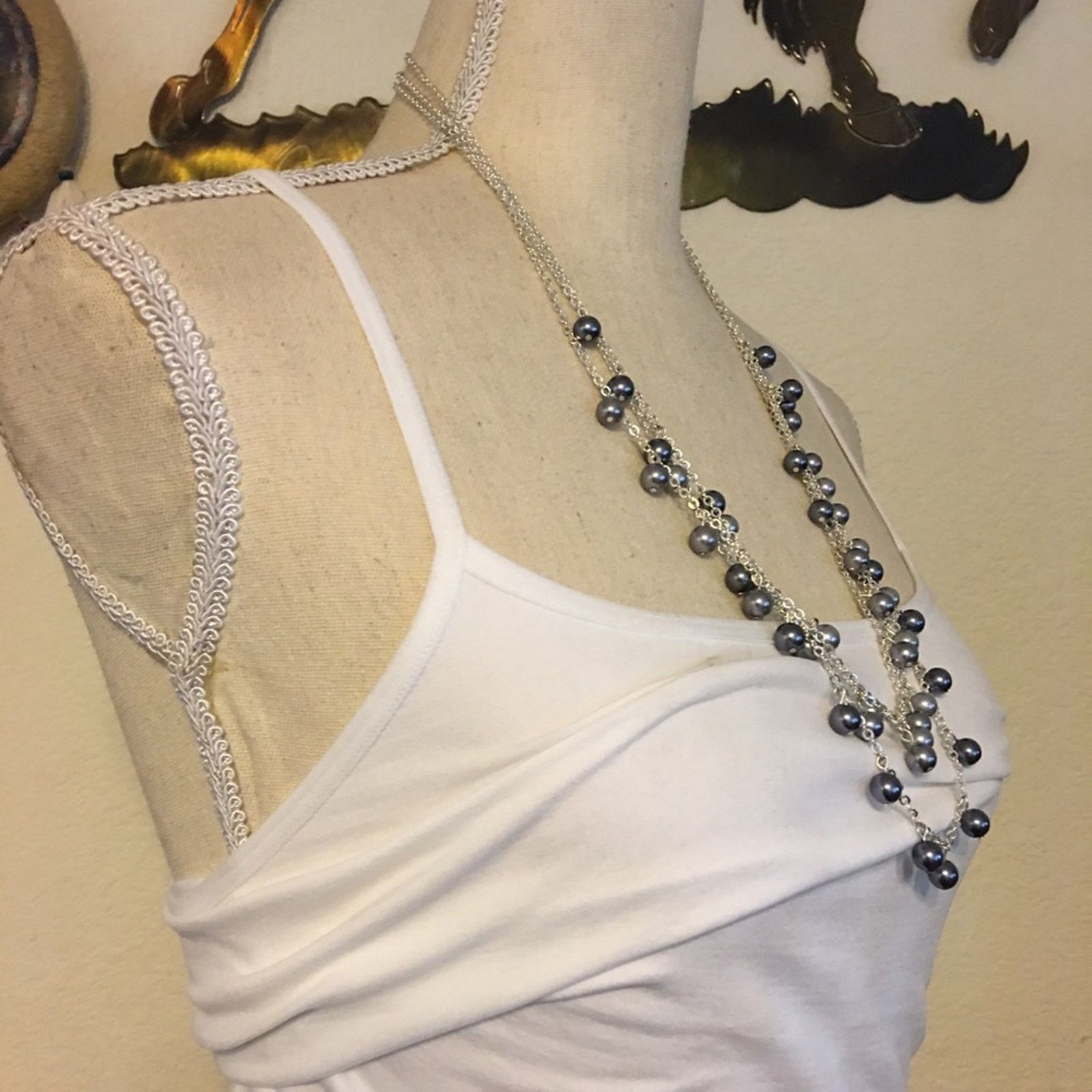 Jewelry Multi strand pearl bead silver chain necklace Size ONE SIZE - 2 Thumbnail