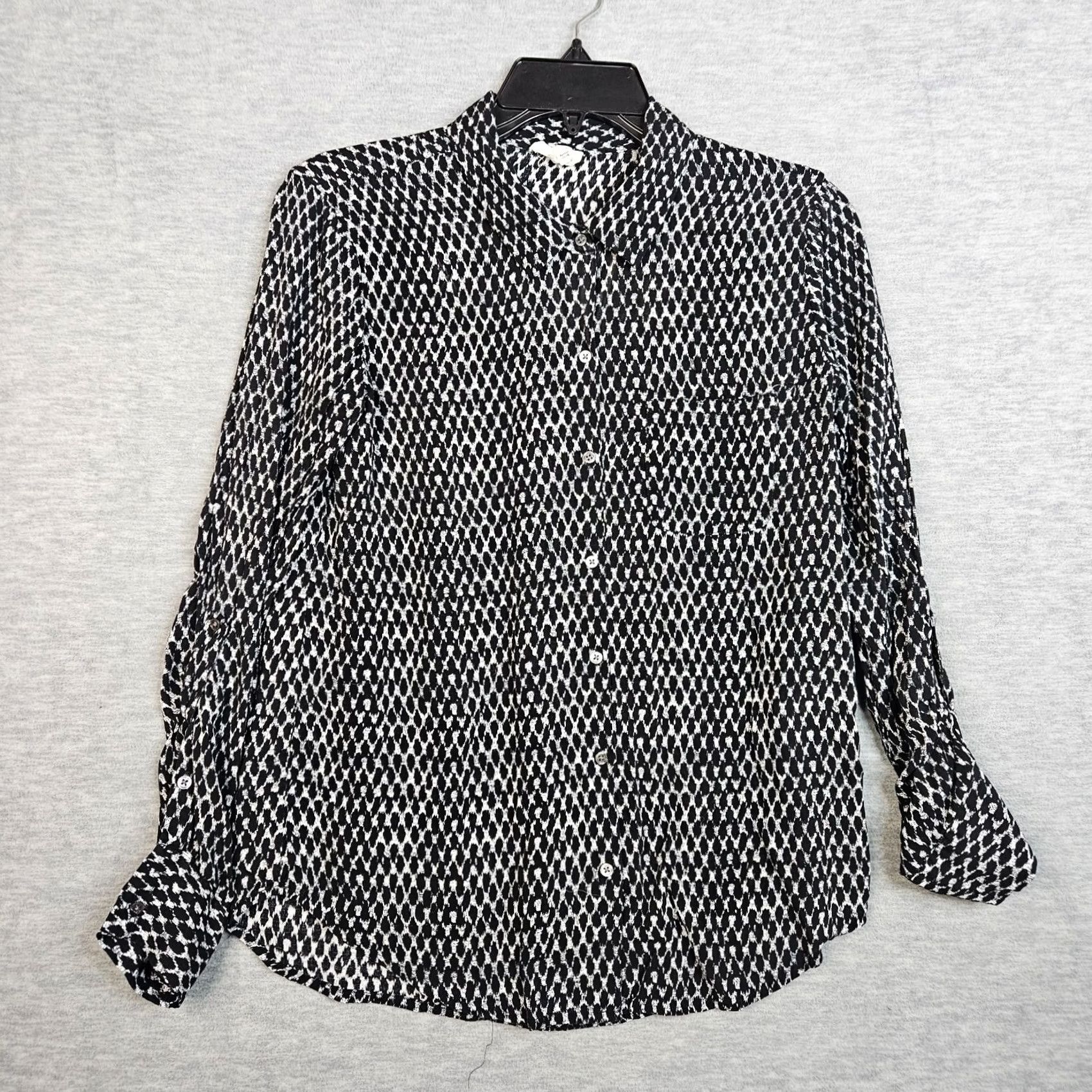Joie JOIE Shirt Womens XS V-Neck Long Sleeve Button Up Blouse Black White Casual Regular Size XS Size XS / US 0-2 / IT 36-38 - 2 Thumbnail