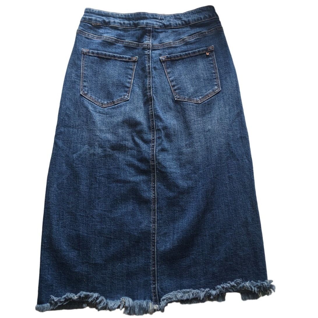 Other Tricot Long Denim Blue Fringe Hem Button Up Skirt Small Size 27" / US 4 / IT 40 - 5 Thumbnail