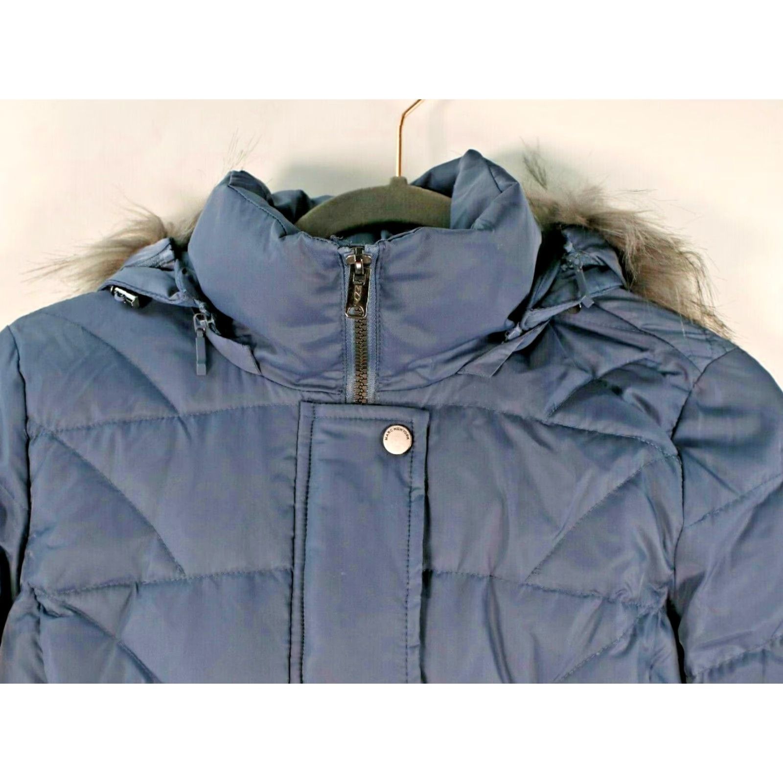 Vintage VINTAGE Marc New York Winter Coat Detachable Fur Hood Steel Blue Women's XS Down Quilted 35" Pillow Collar Grey Trim Zipper Button US A Seller Mens? Size XS / US 0-2 / IT 36-38 - 3 Thumbnail