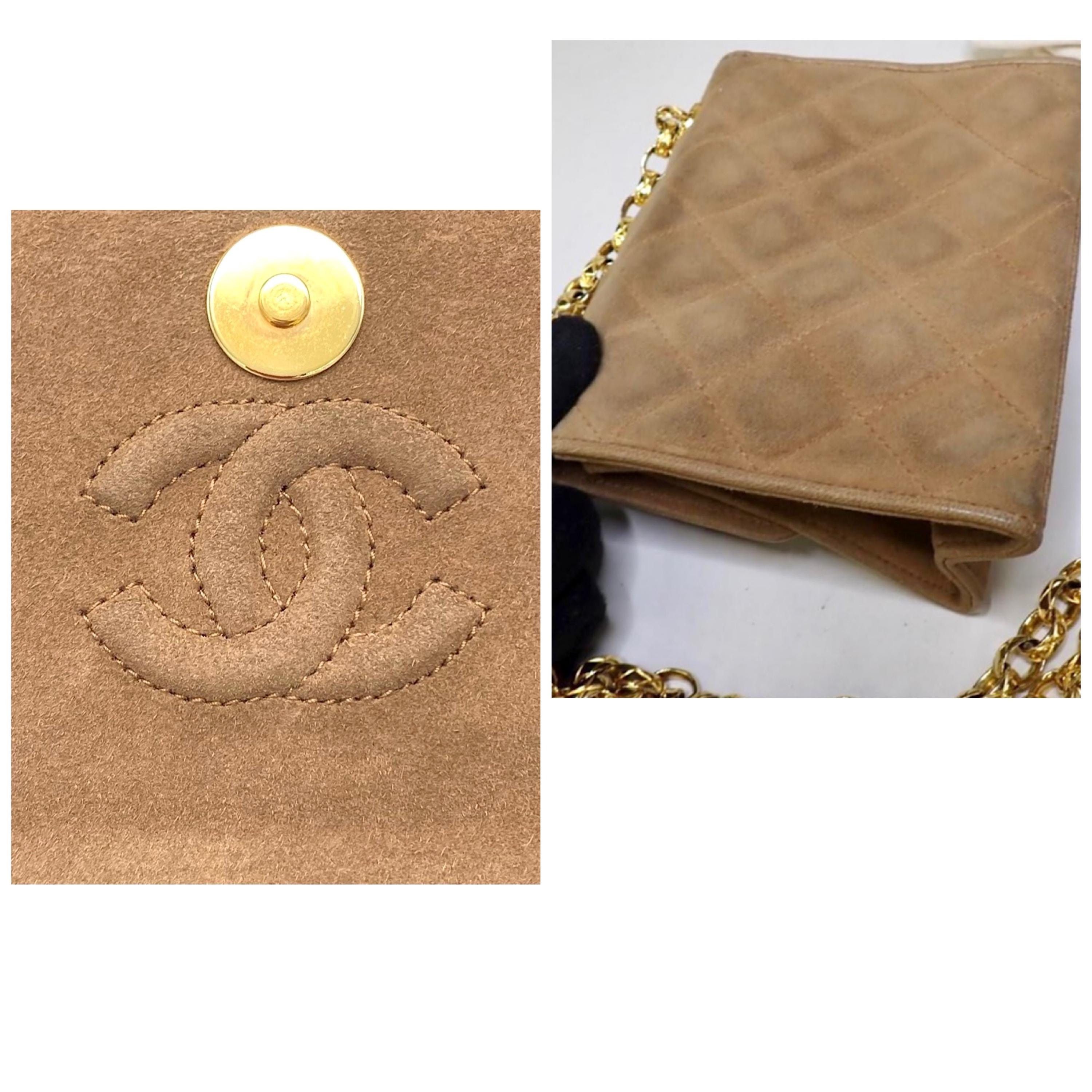 Chanel Vintage CHANEL beige brown genuine suede chain bag, gripoix Size ONE SIZE - 7 Thumbnail