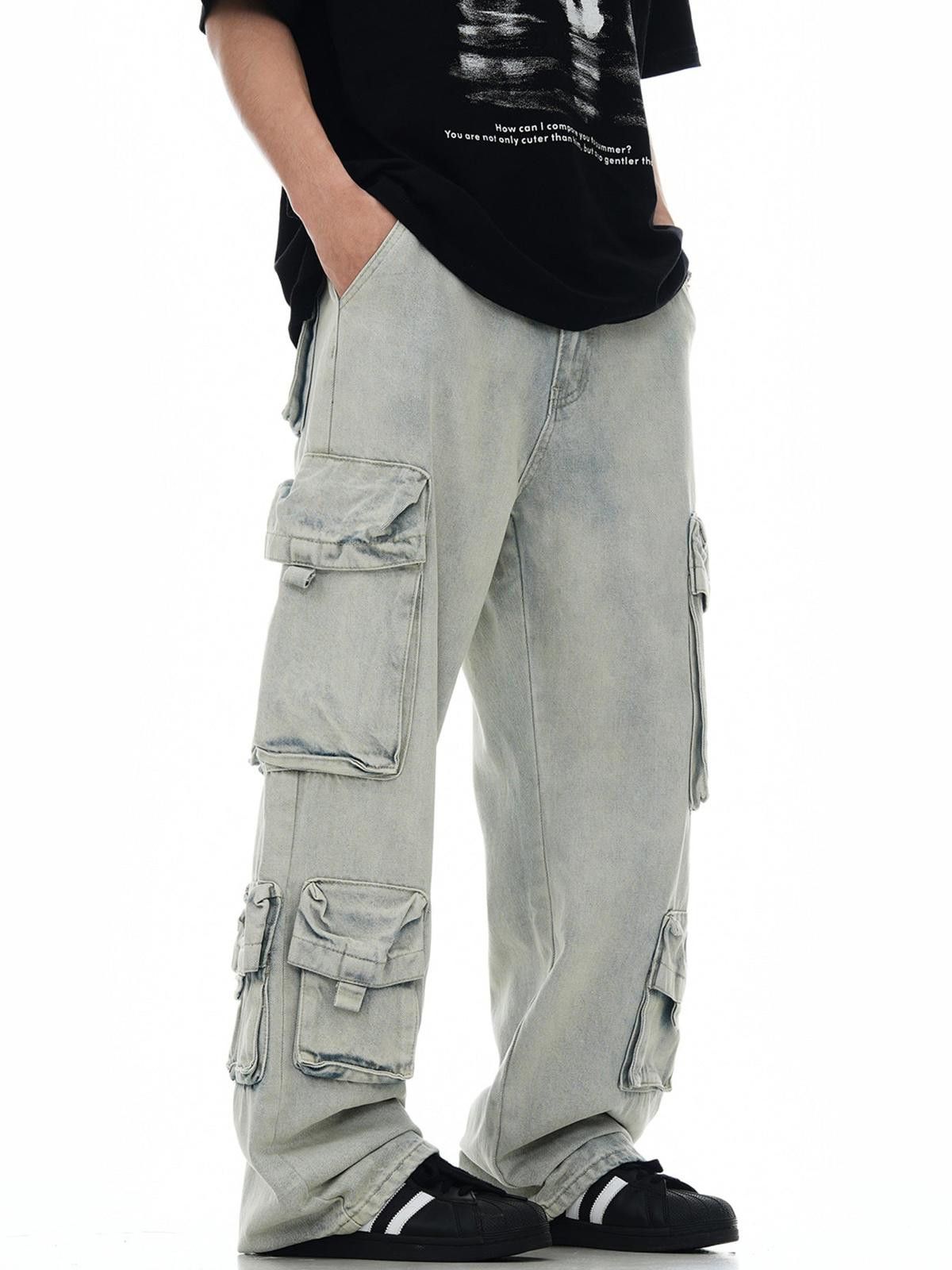 Japanese Brand Light Gray Baggy Cargo Pants with Multiple Pockets Size US 32 / EU 48 - 2 Thumbnail